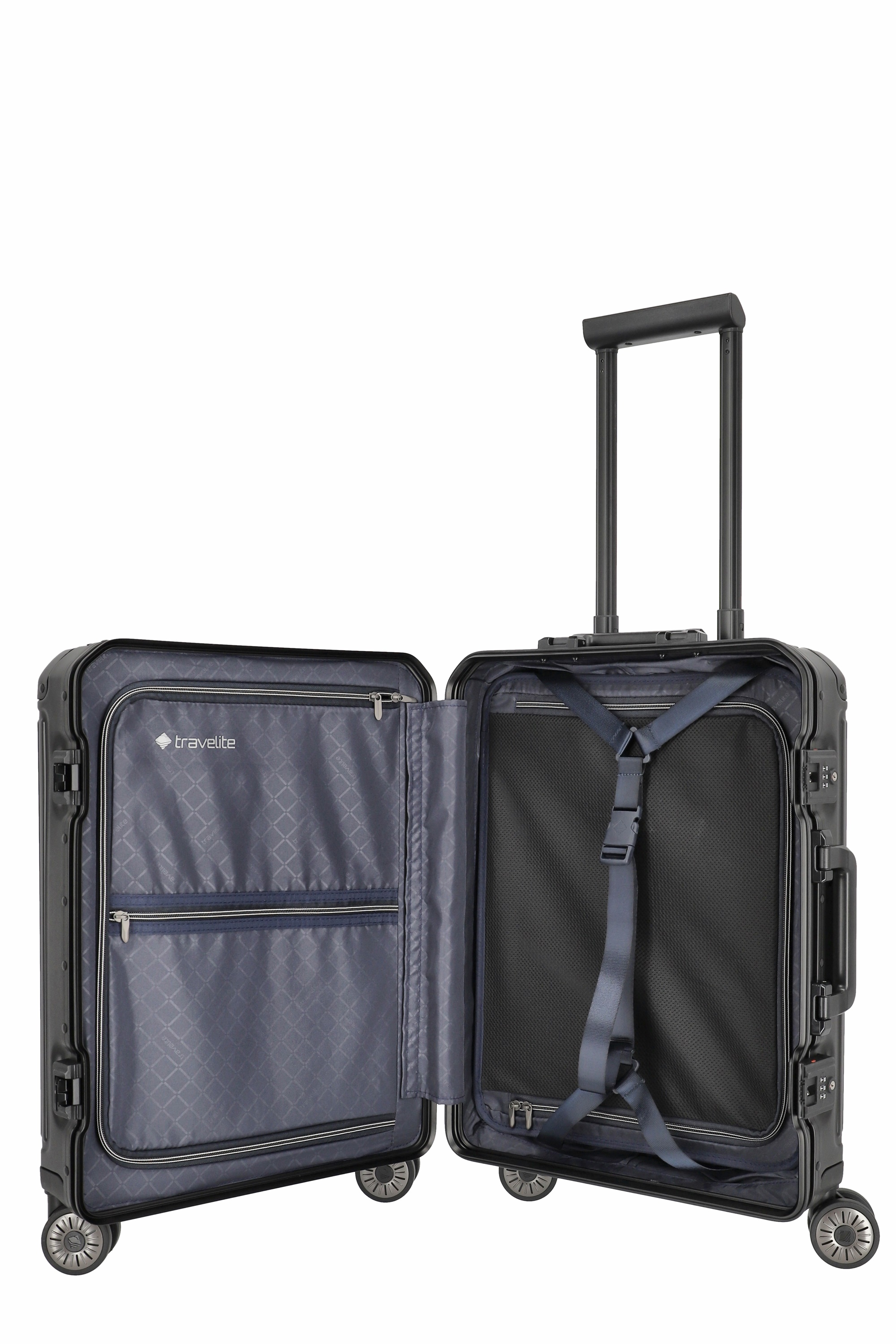 Travelite Aluminium Trolley Next mit Vortasche S 55 cm mit 4 Rollen Schwarz