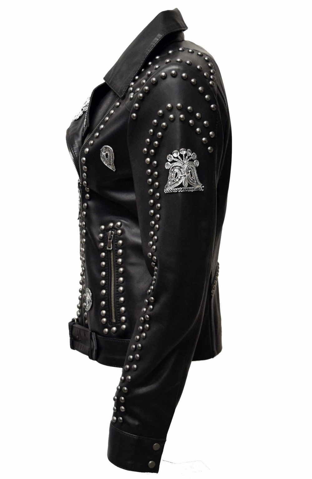 Damen Lederjacke Glimma mit Nieten und Applikationen in Schwarz