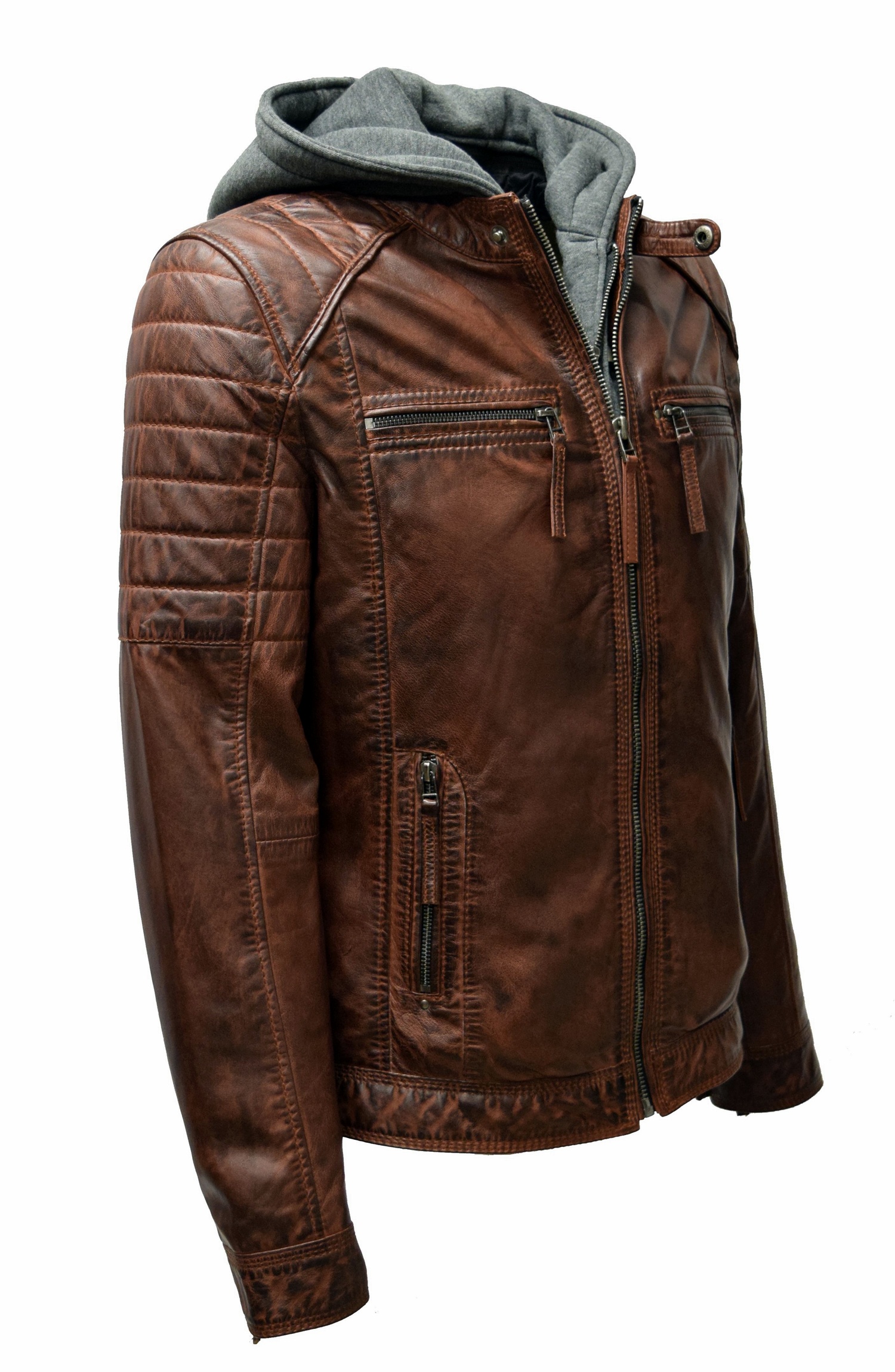 Herren Lederjacke Carlo gesteppt in washed Kastanie