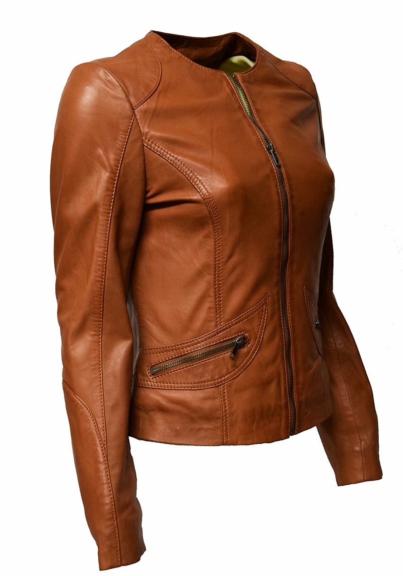 Damen Lederjacke "BEA" in washed Cognac