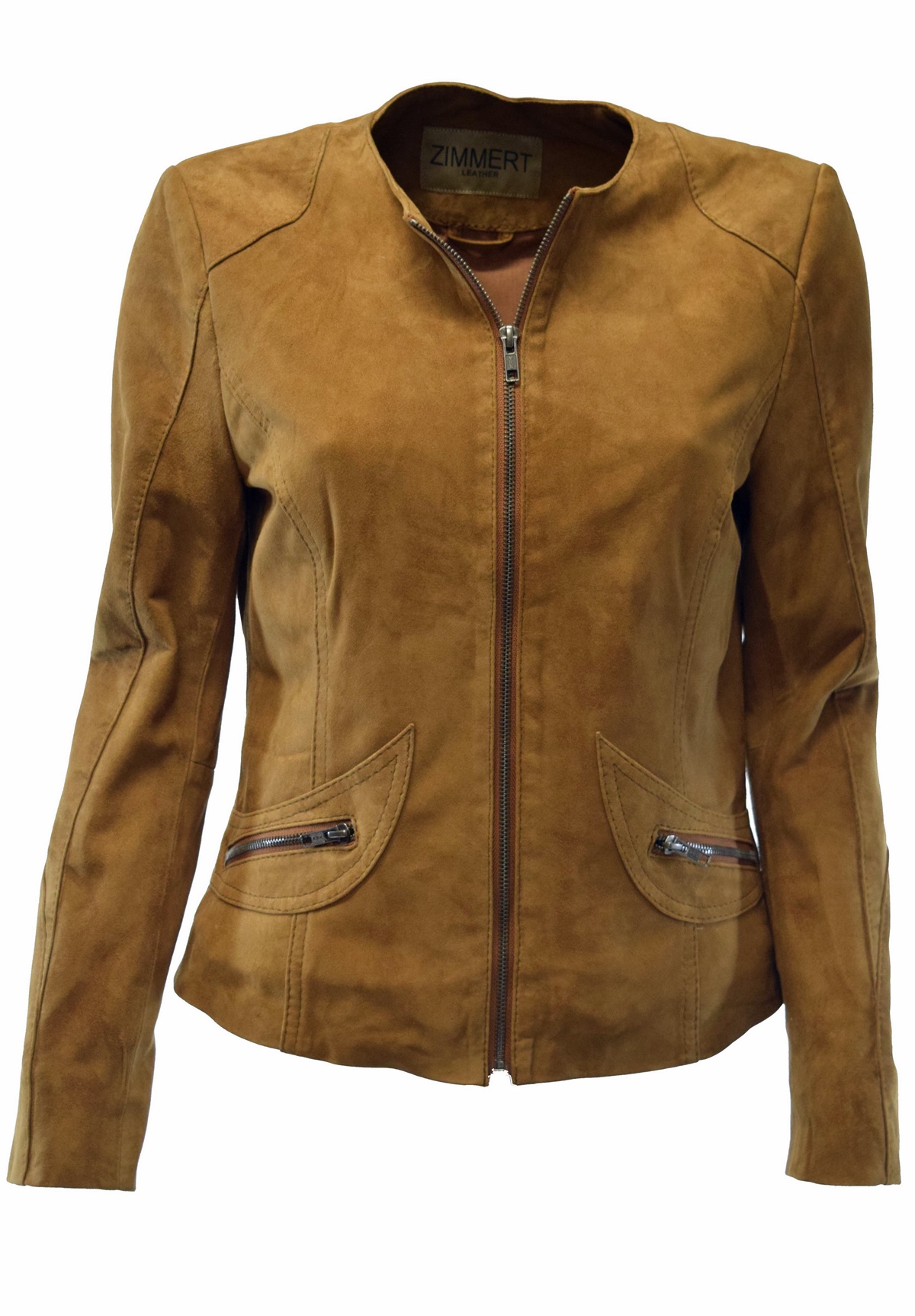 Damen Lederjacke Bea in Ziegenvelour Cognac Braun