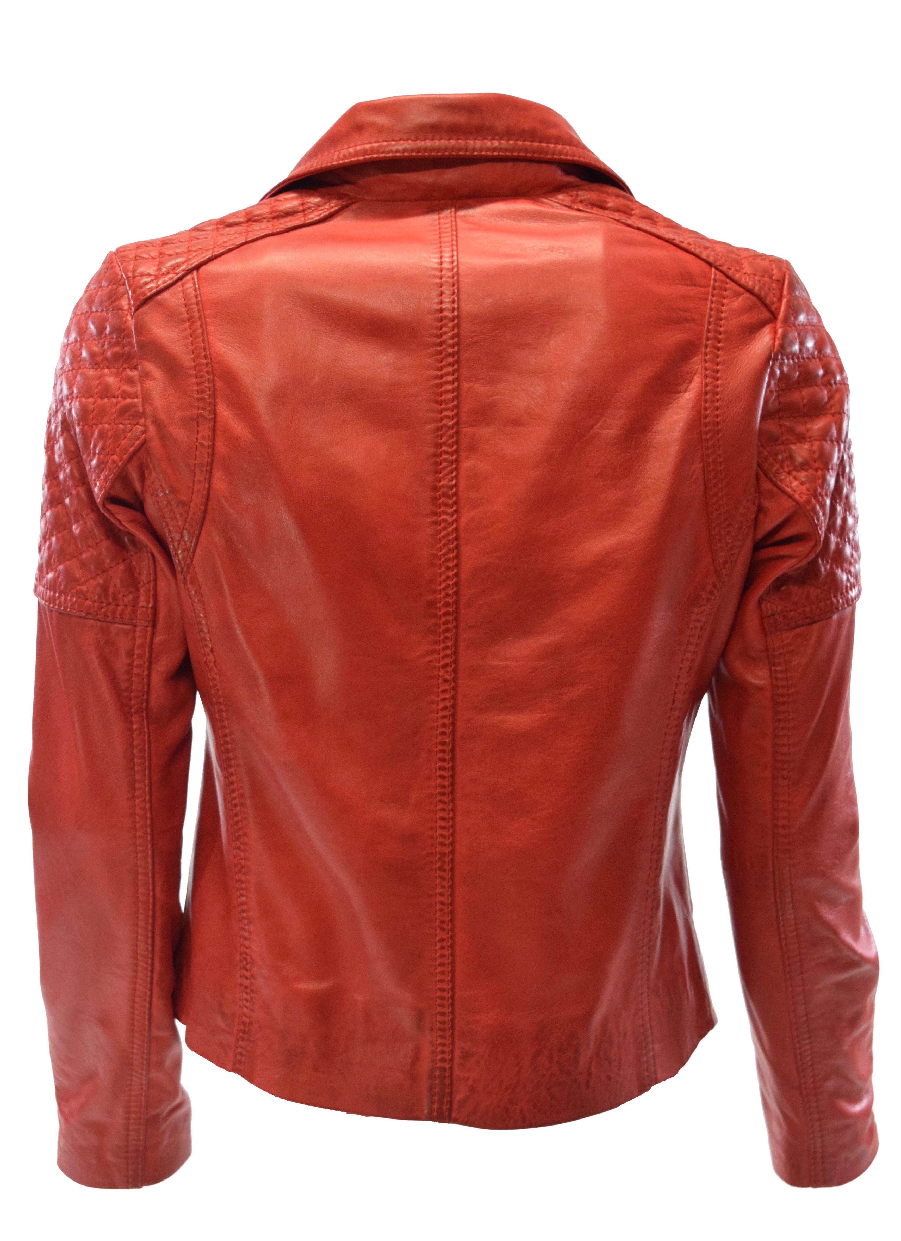 Damen Lederjacke Mona im Biker Stil in Rot