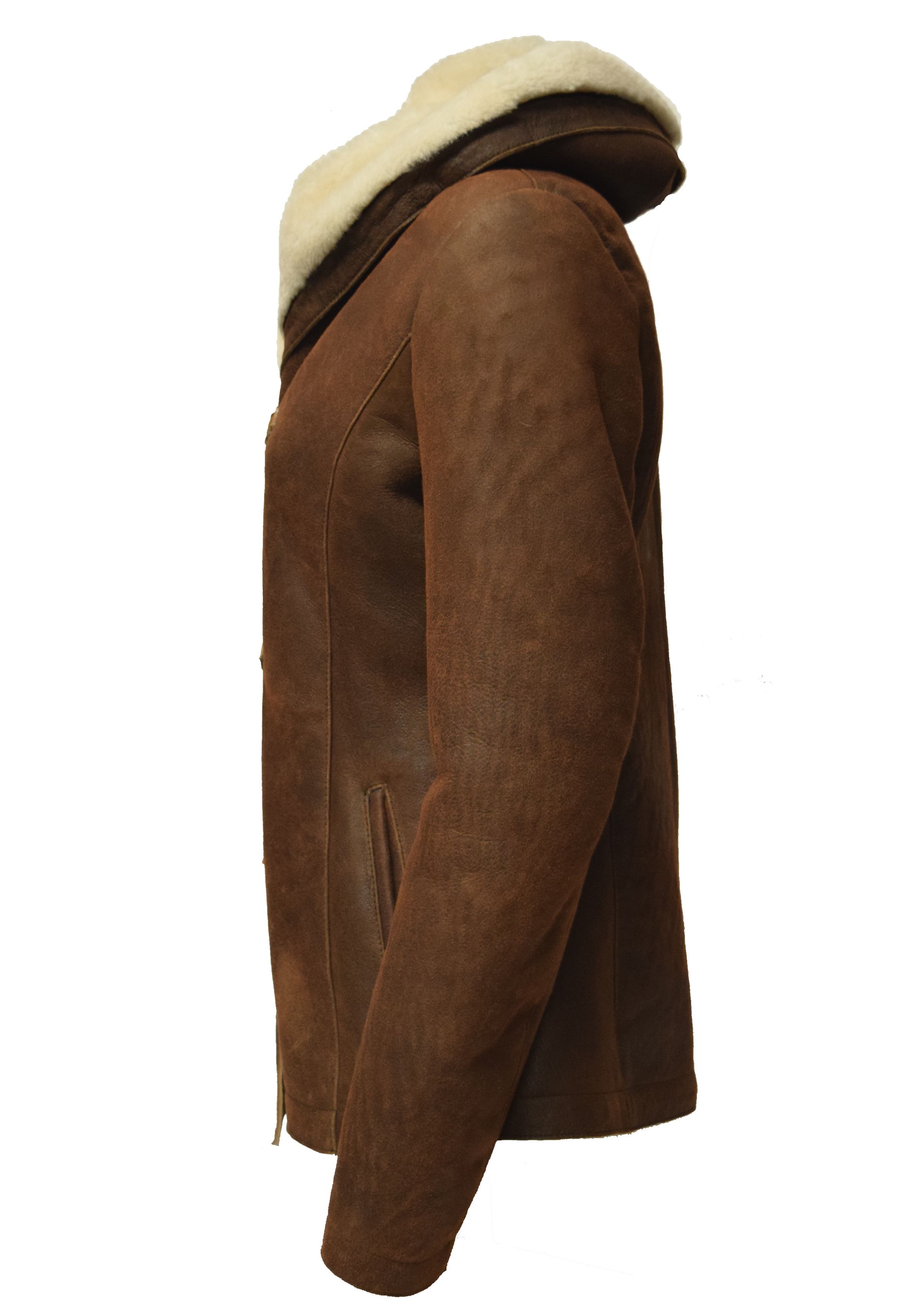 Damen Lammfelljacke Ebba mit Kapuze in Naturbraun