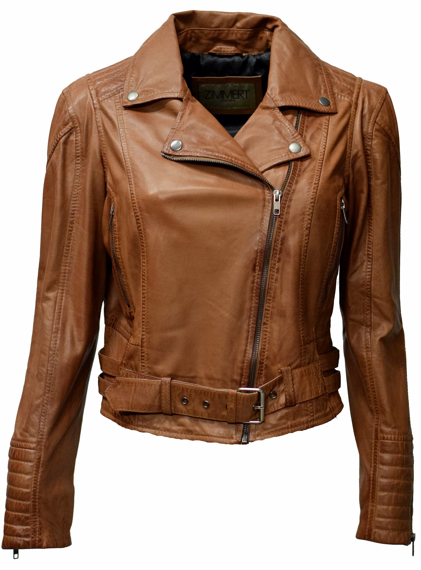 Damen Biker Lederjacke Luua in washed Cognac