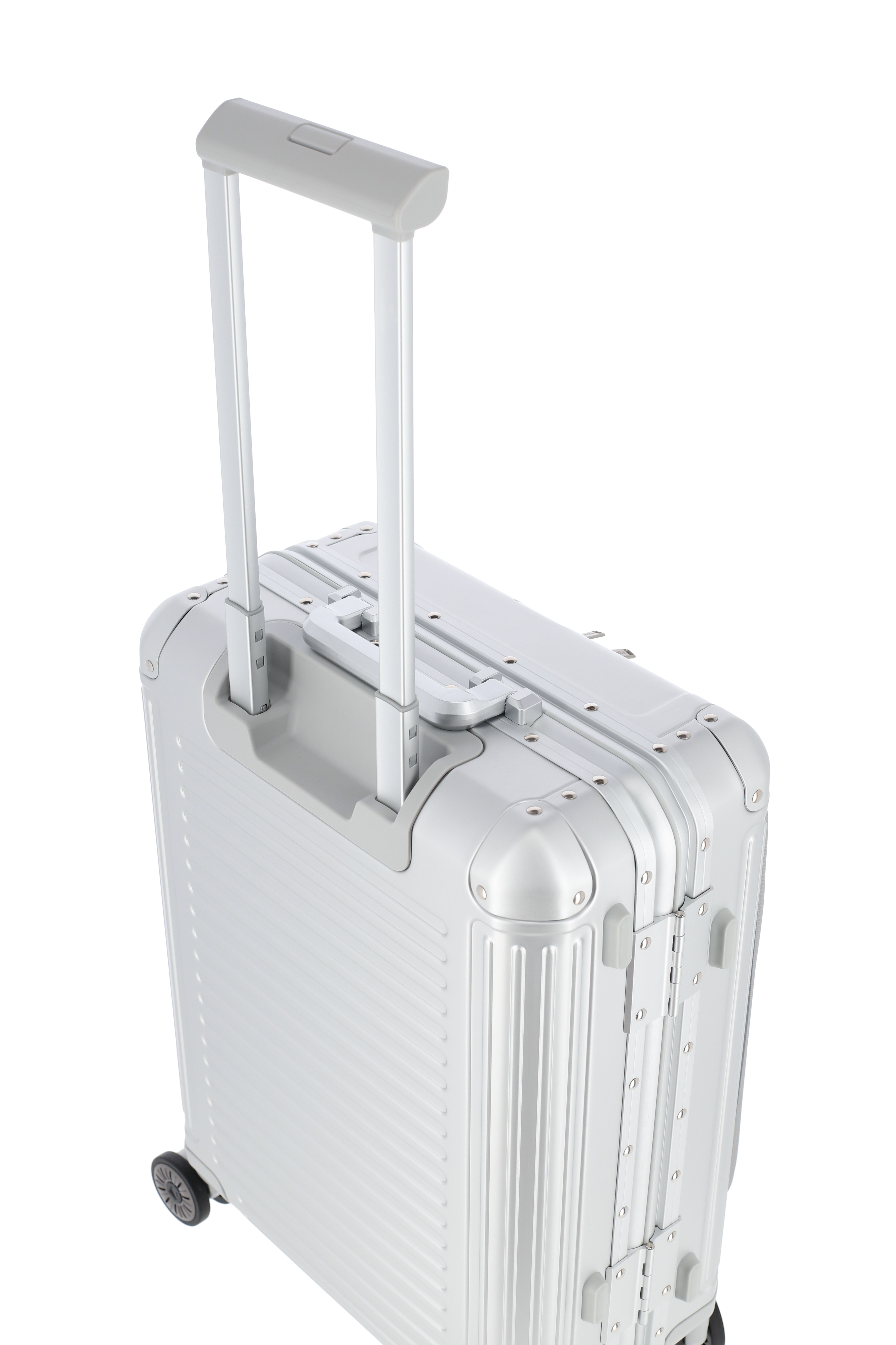 Travelite Aluminium Trolley Next mit Vortasche S 55 cm mit 4 Rollen Silber