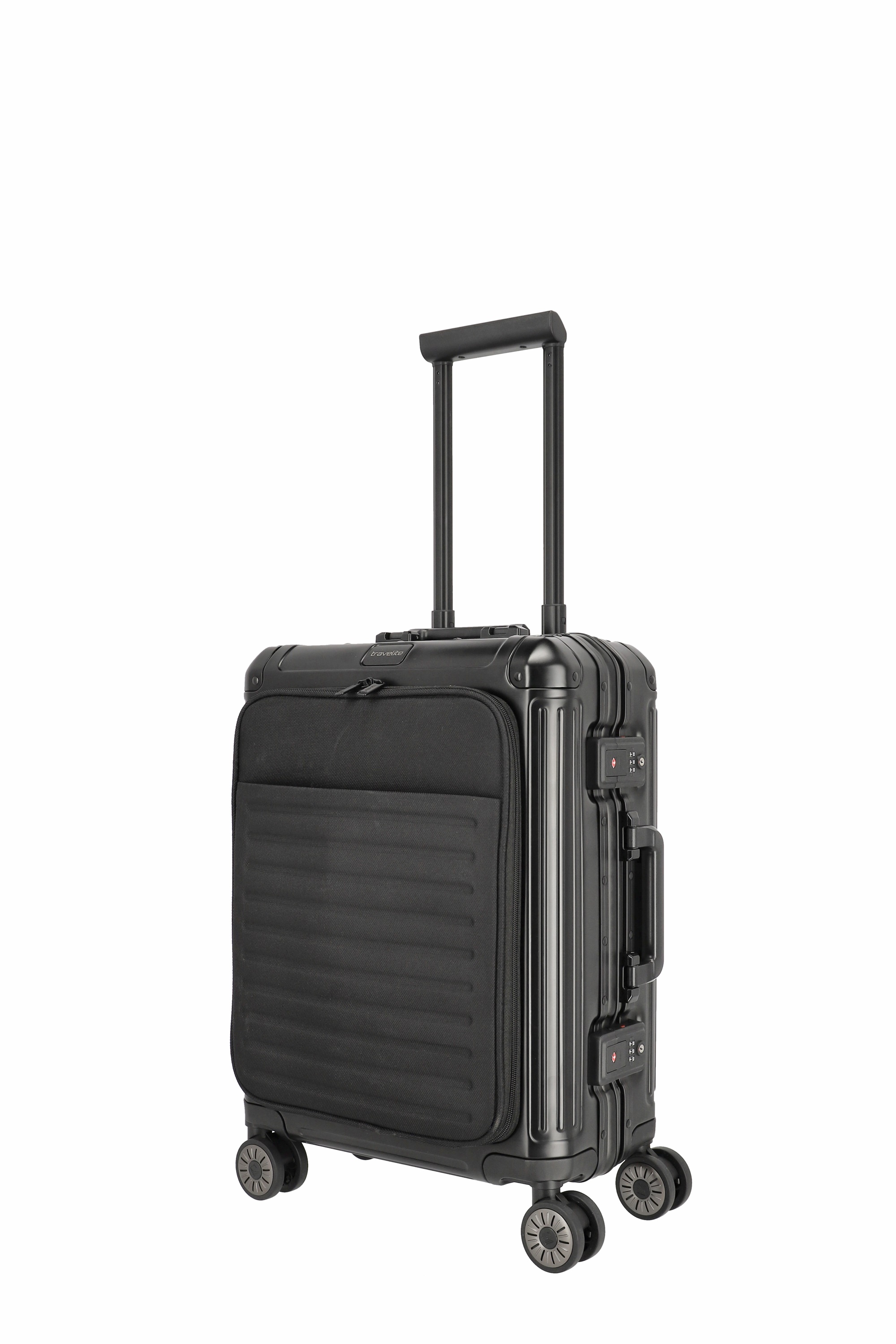 Travelite Aluminium Trolley Next mit Vortasche S 55 cm mit 4 Rollen Schwarz