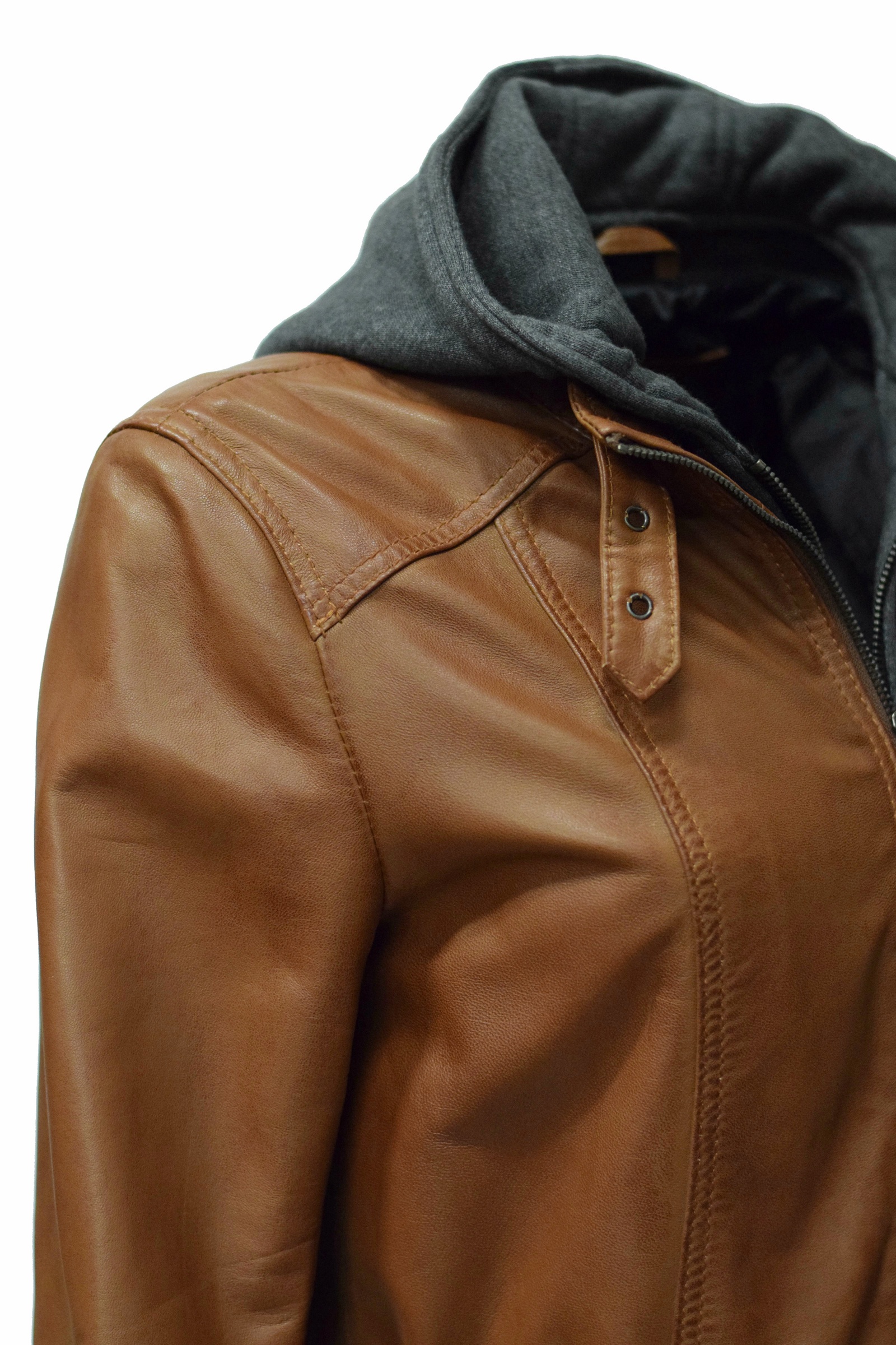 Damen Lederjacke Vanilla mit Kapuze in Dunkelcognac