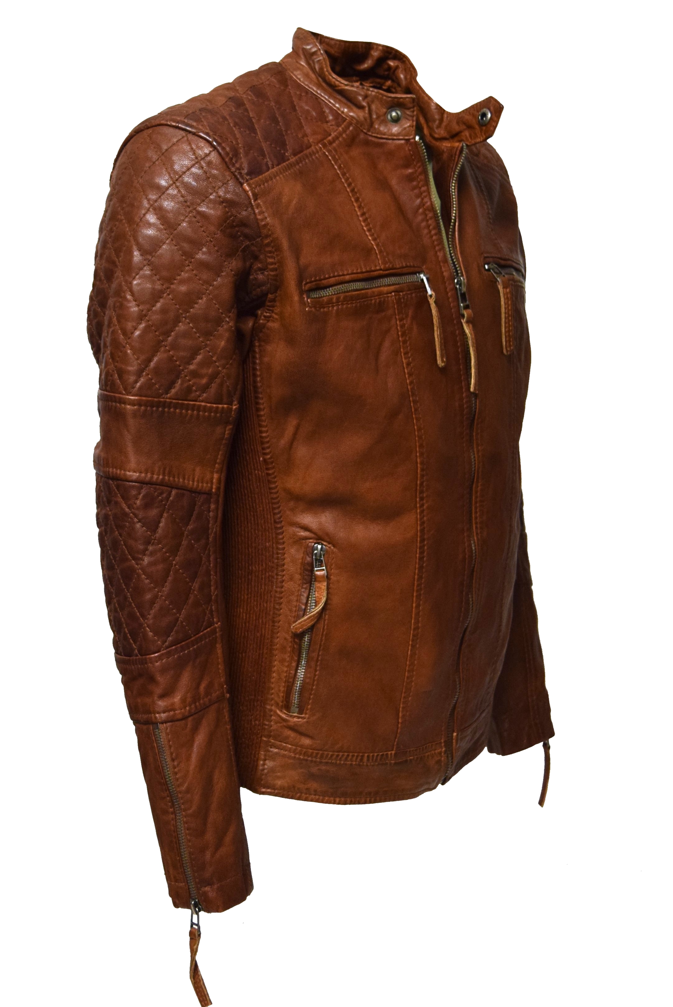 Herren Lederjacke Alex gesteppt in washed Whiskey