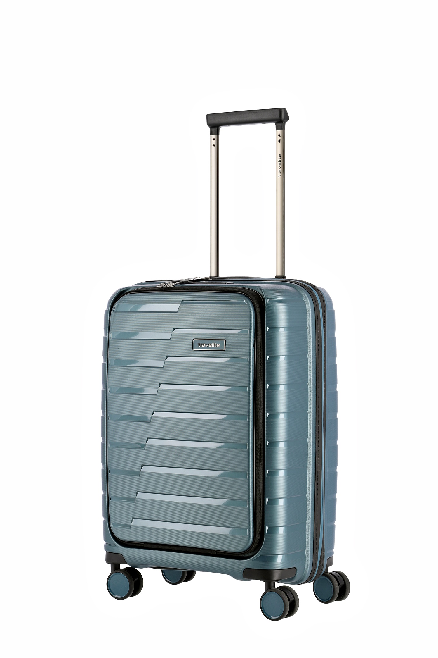 Travelite Koffer Air Base Vortasche 4 Rollen Trolley 55 cm S+ Eisblau