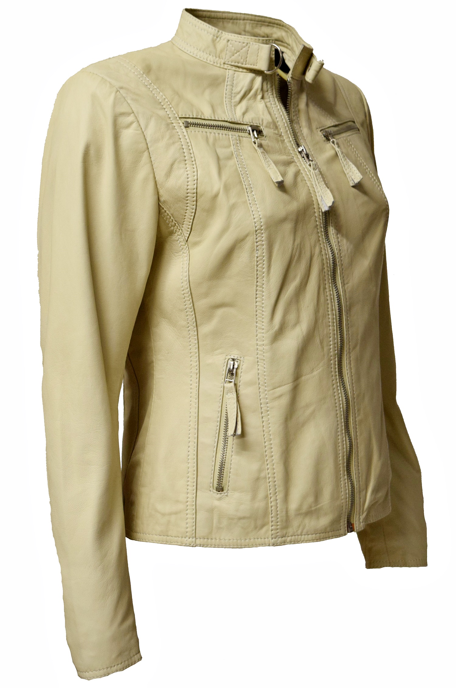 Damen Lederjacke Pia in Pale Beige