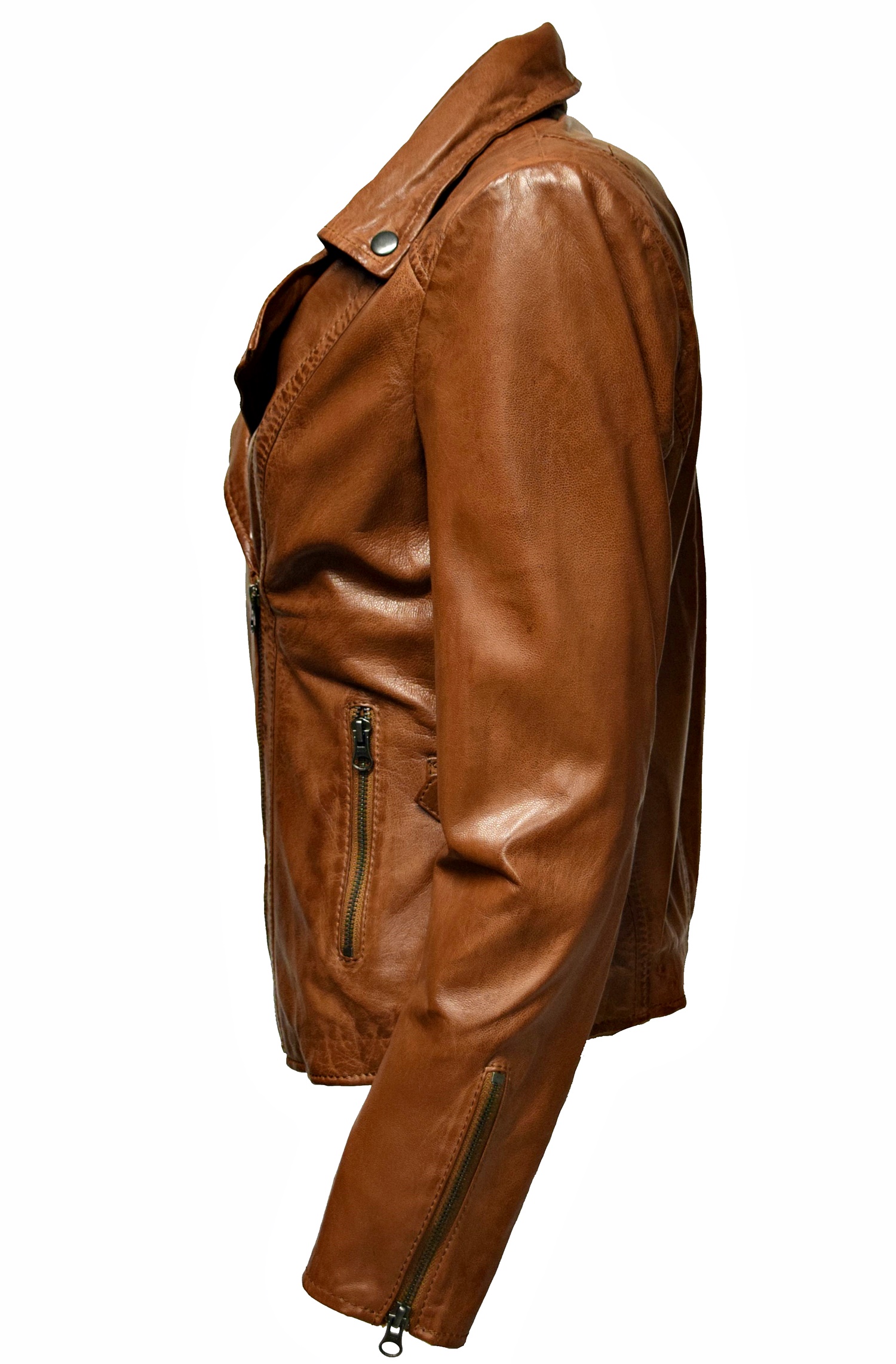 Damen Lederjacke Stella im Biker Stil in Cognac Braun