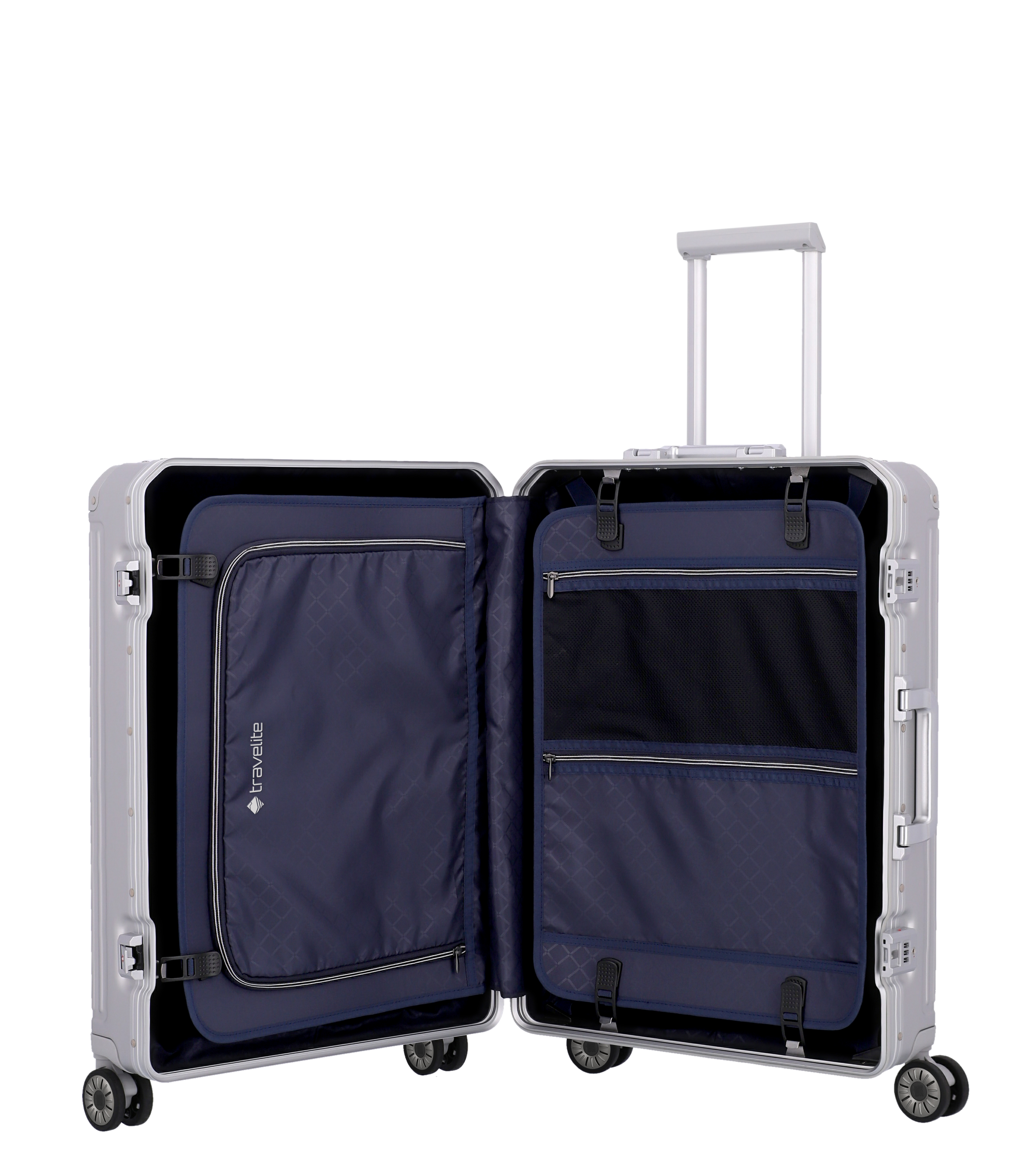 Travelite Aluminium Trolley Next M 66 cm mit 4 Rollen Silber