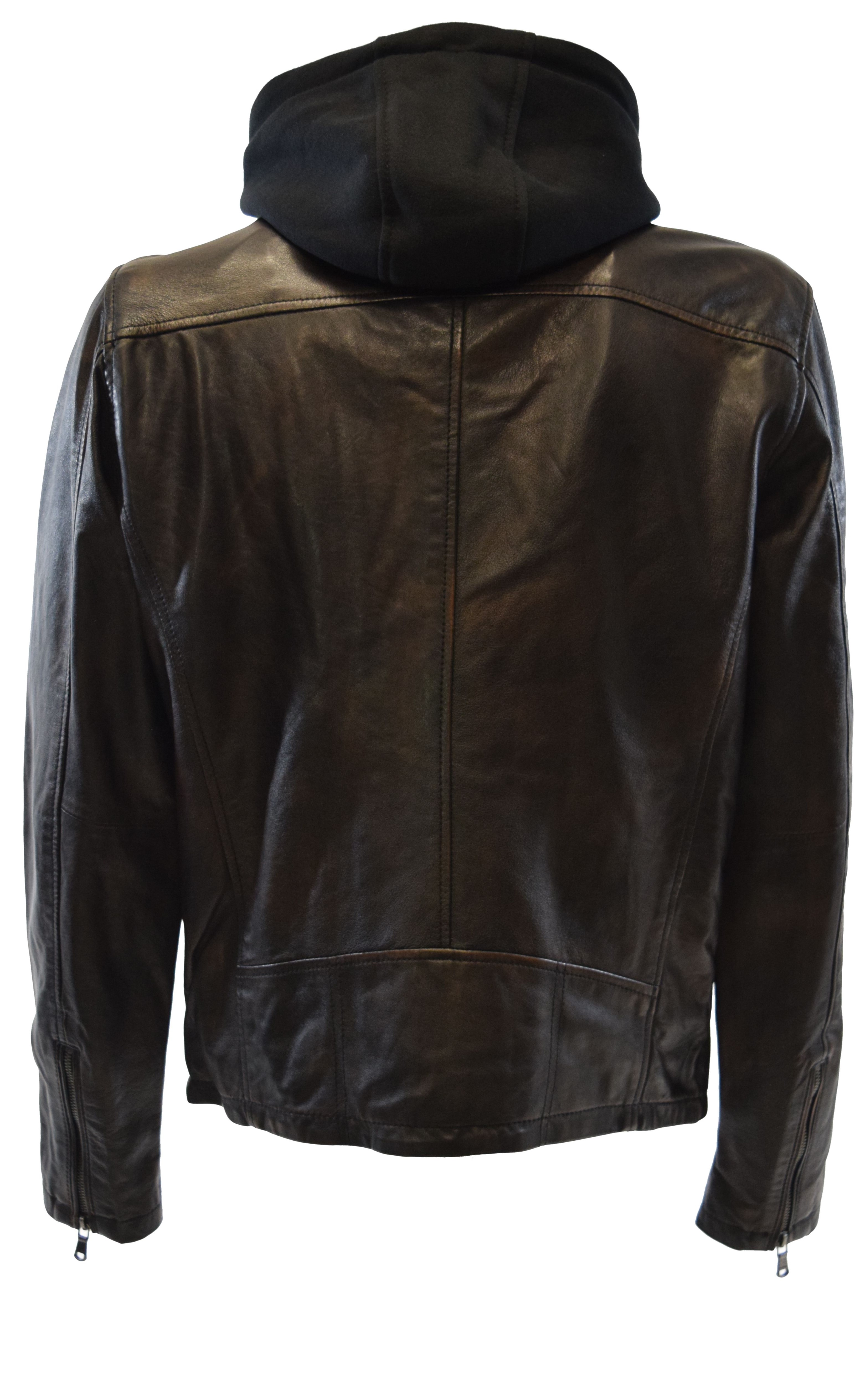 Herren Lederjacke Winstone mit abnehmbarer Kapuze in Vintage Schwarz Braun