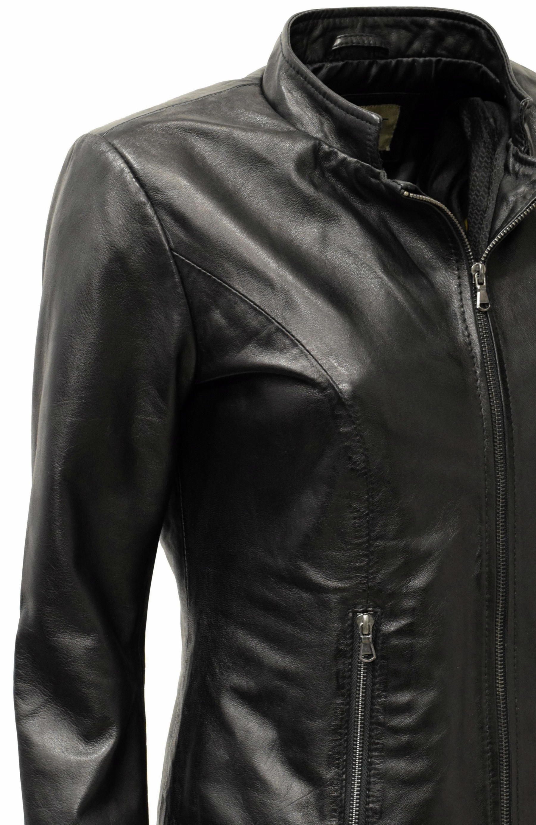 Damen Lederjacke Debby in washed Schwarz