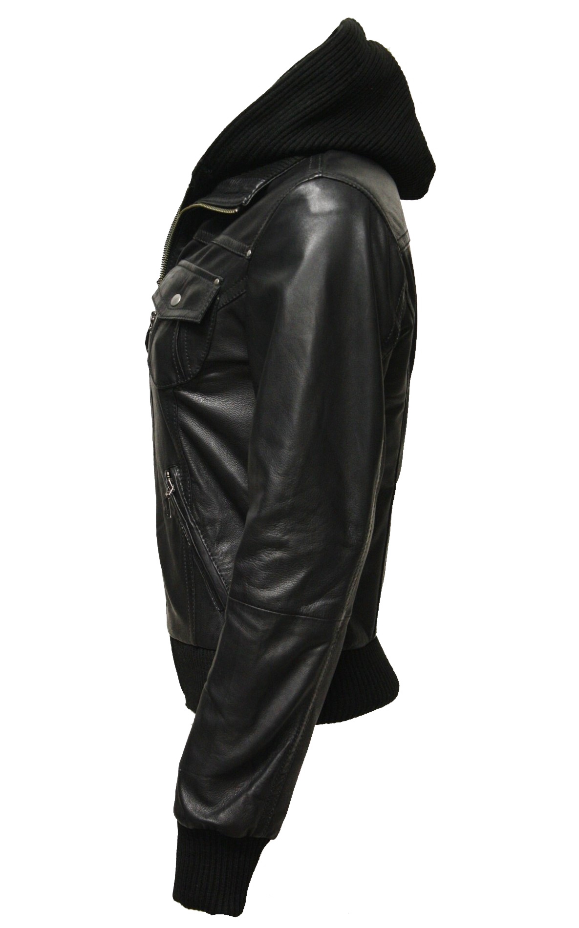 Damen Lederjacke "FIBI" mit Kapuze in washed Schwarz