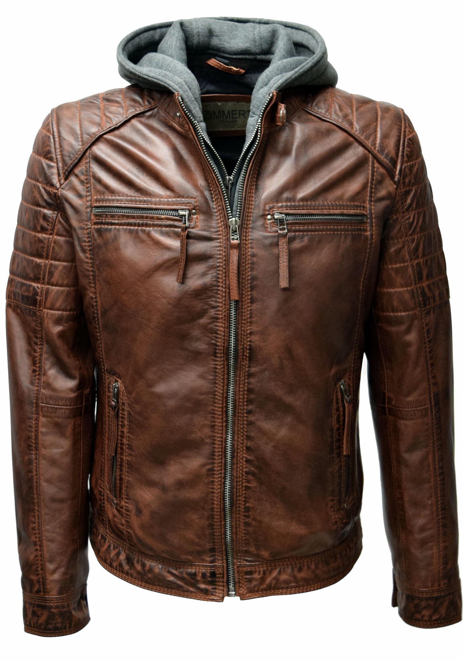 Herren Lederjacke Carlo gesteppt in washed Kastanie