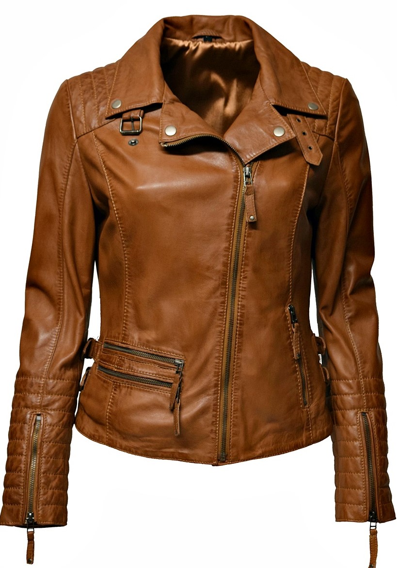 Damen Lederjacke Liszy in washed Dunkelcognac