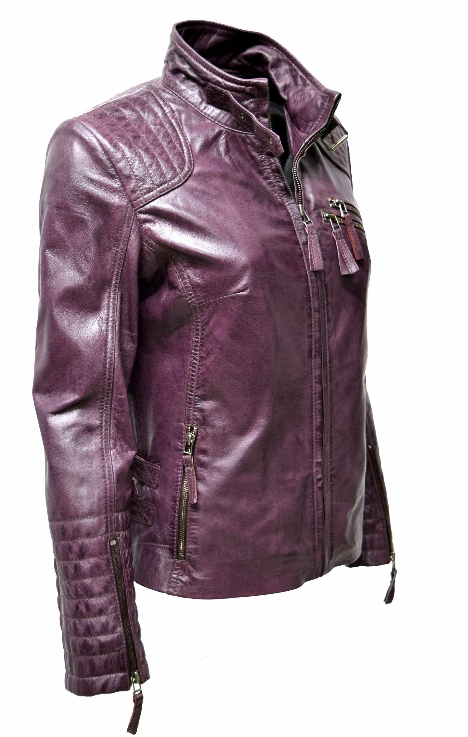 Damen Lederjacke Amy gesteppt washed Dunkelrot