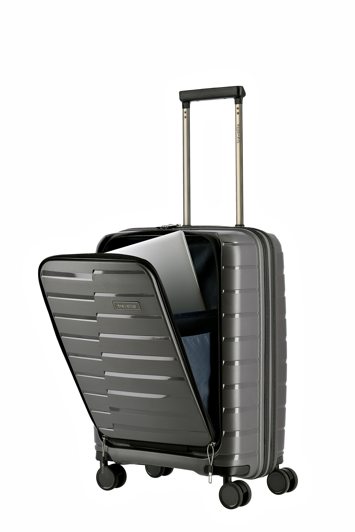 Travelite Koffer Air Base Vortasche 4 Rollen Trolley 55 cm S+ Anthrazit