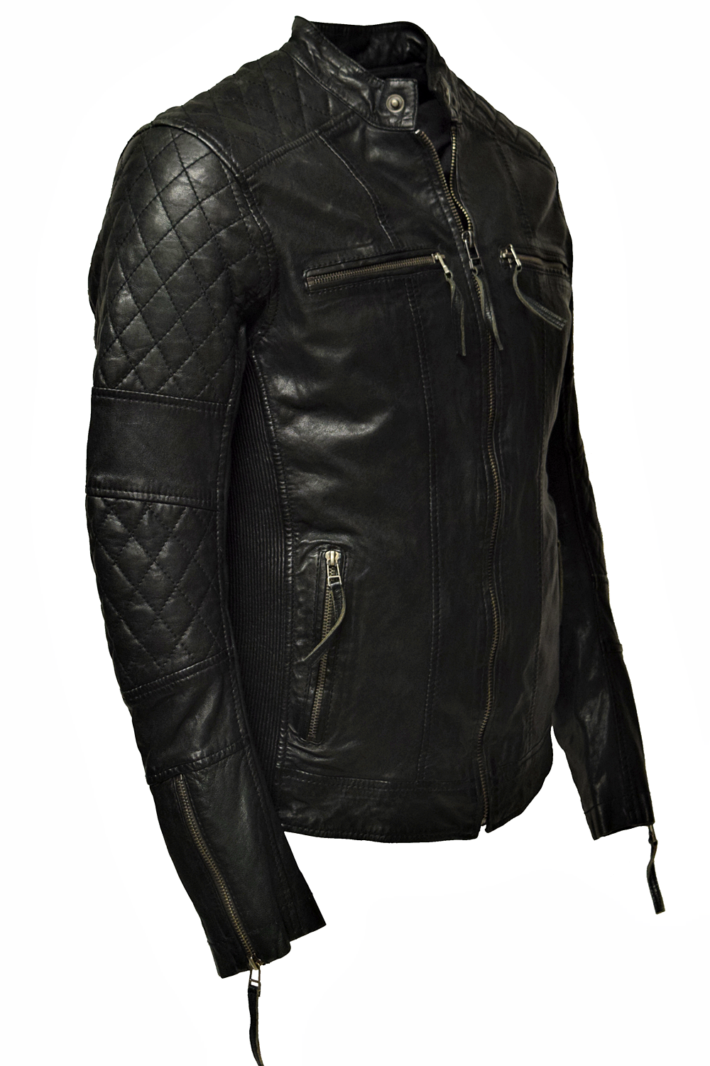 Herren Lederjacke Alex gesteppt in washed Schwarz