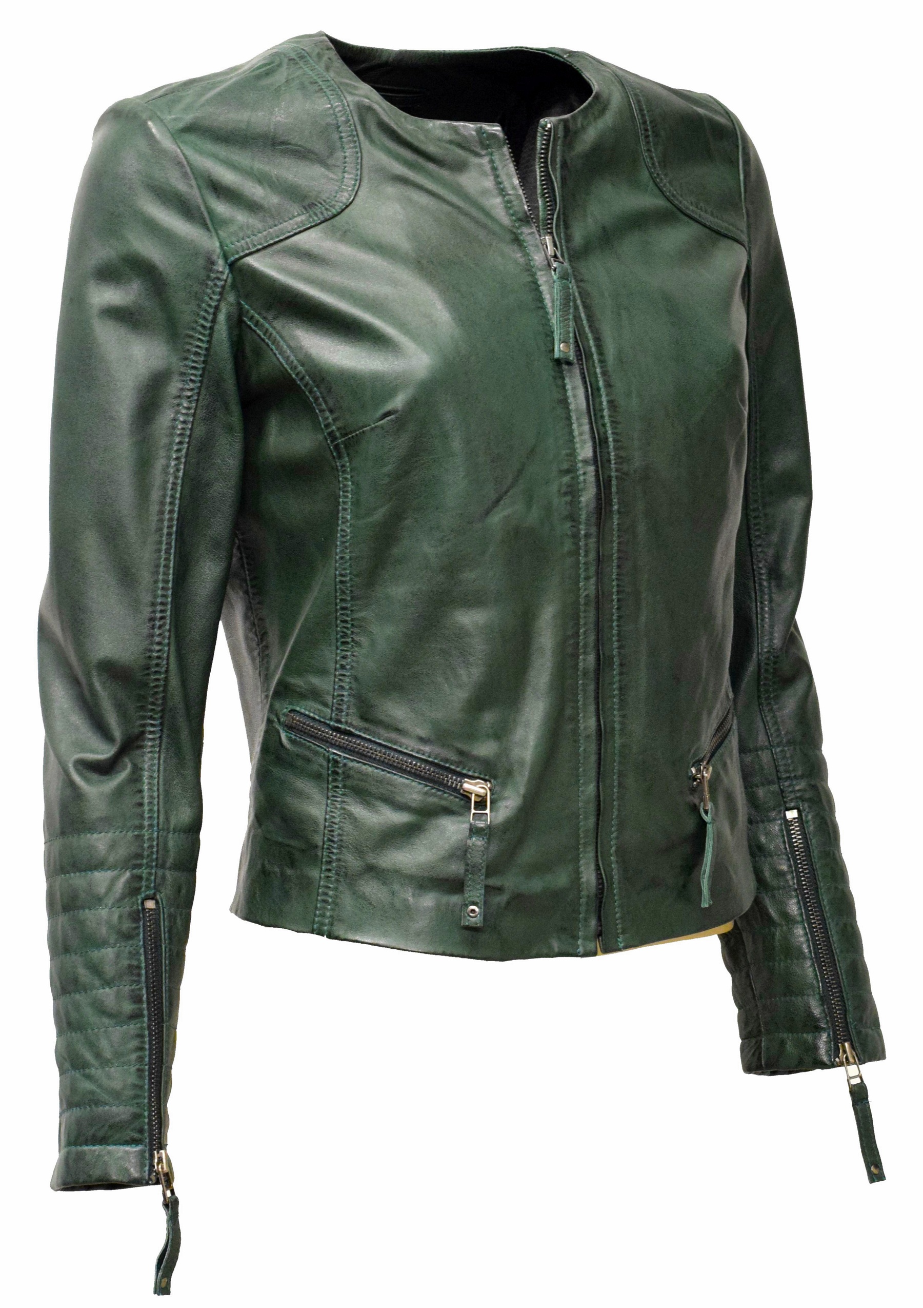 Damen Lederjacke "BINI" in washed Smaragd