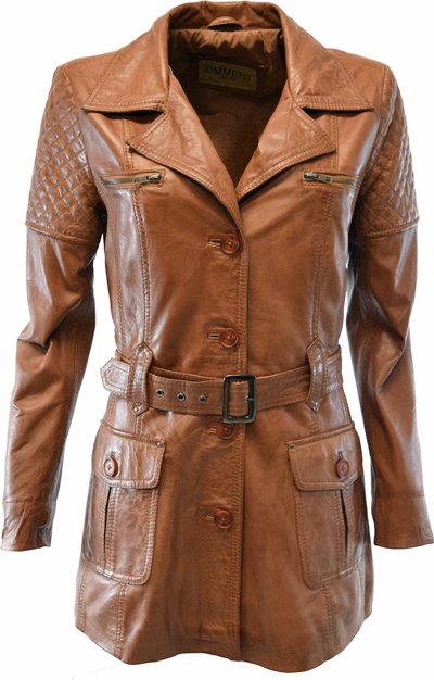 Damen Ledermantel "Miwa" in washed Cognac