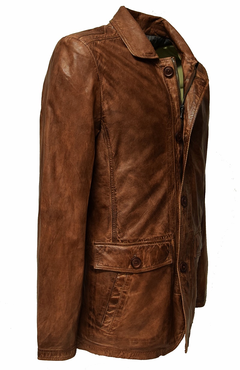 Herren Long Lederjacke Anthony in Dunkelcognac