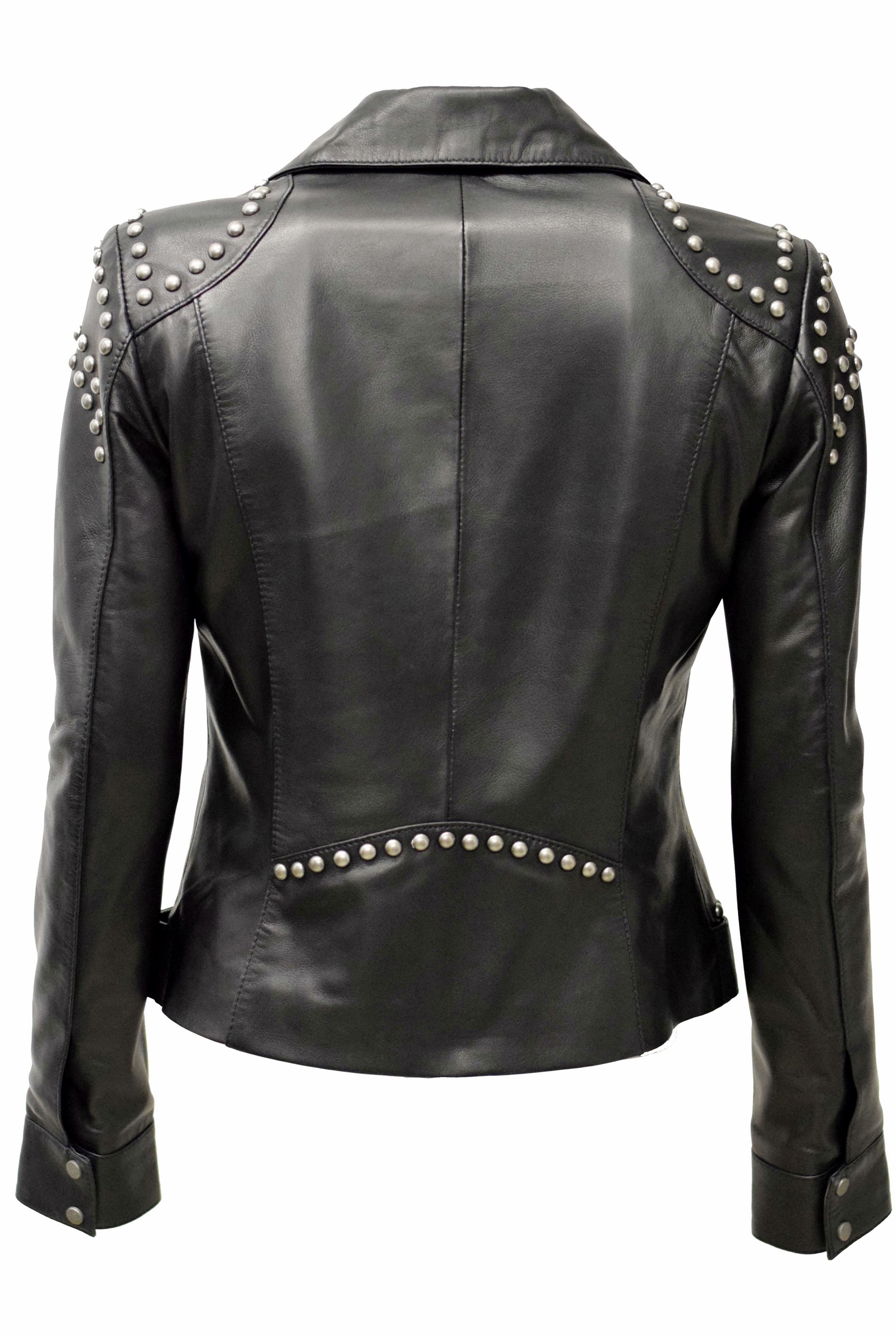 Damen Biker Lederjacke Nika mit Nieten in Schwarz