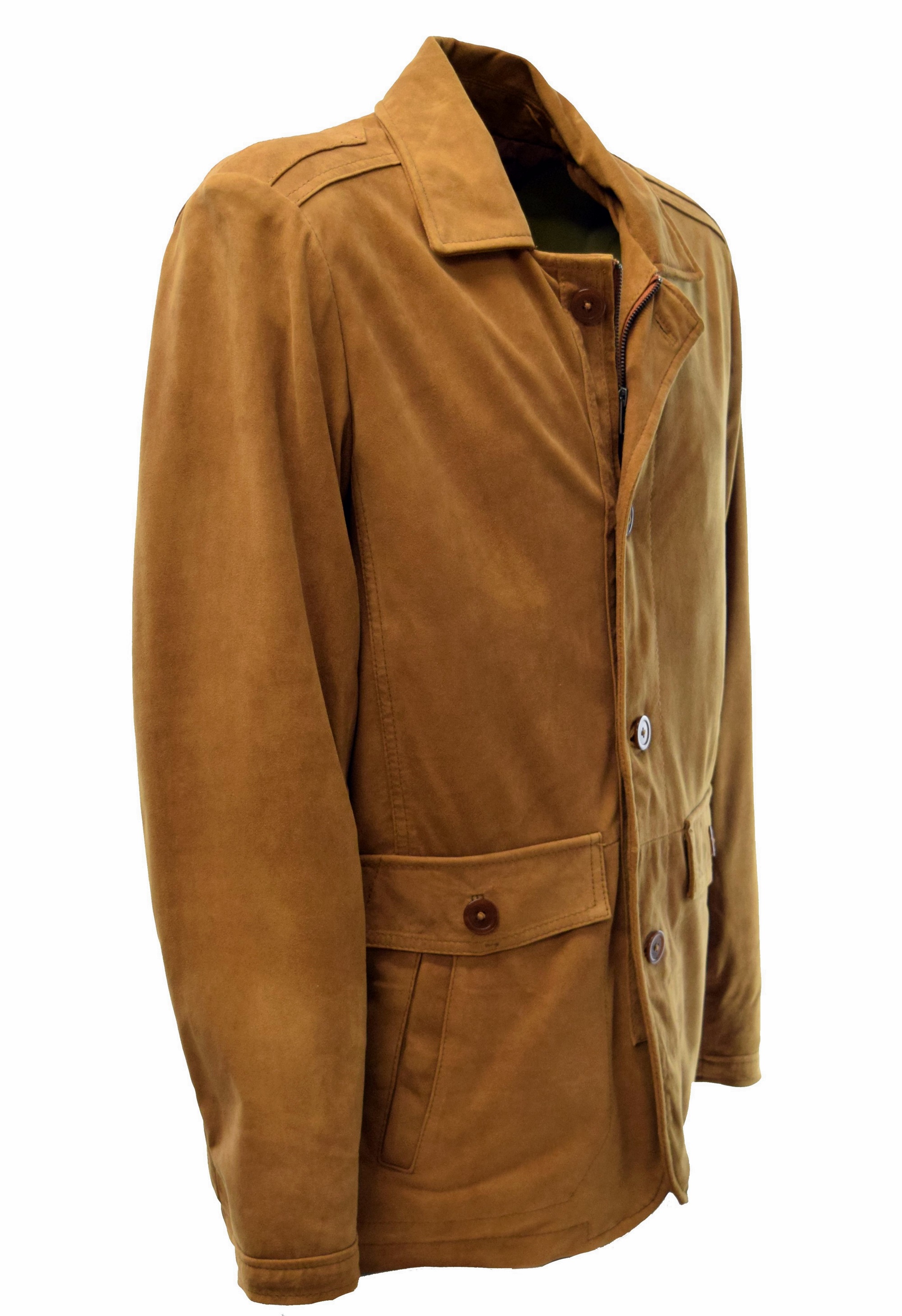 Herren Long Lederjacke Anthony Velouleder in Cognac