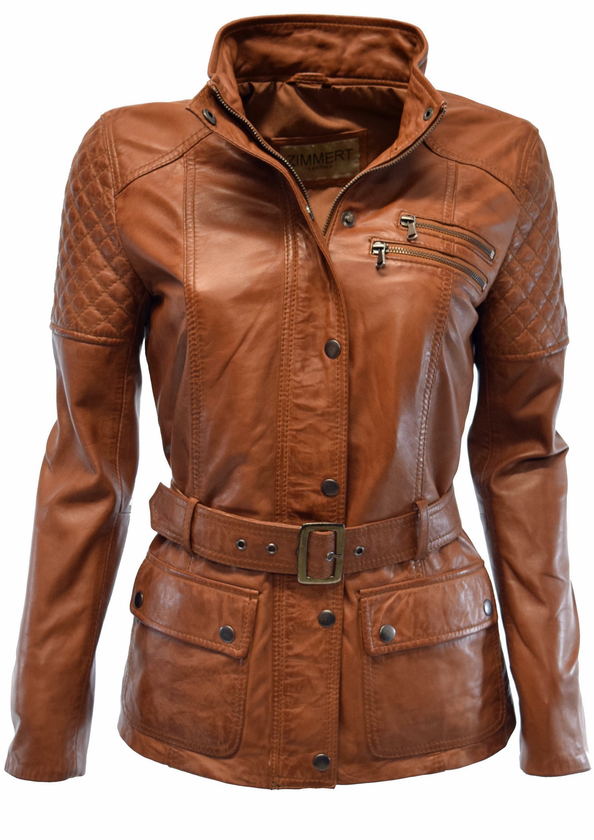 Damen Lederjacke Gyda in washed Cognac Braun