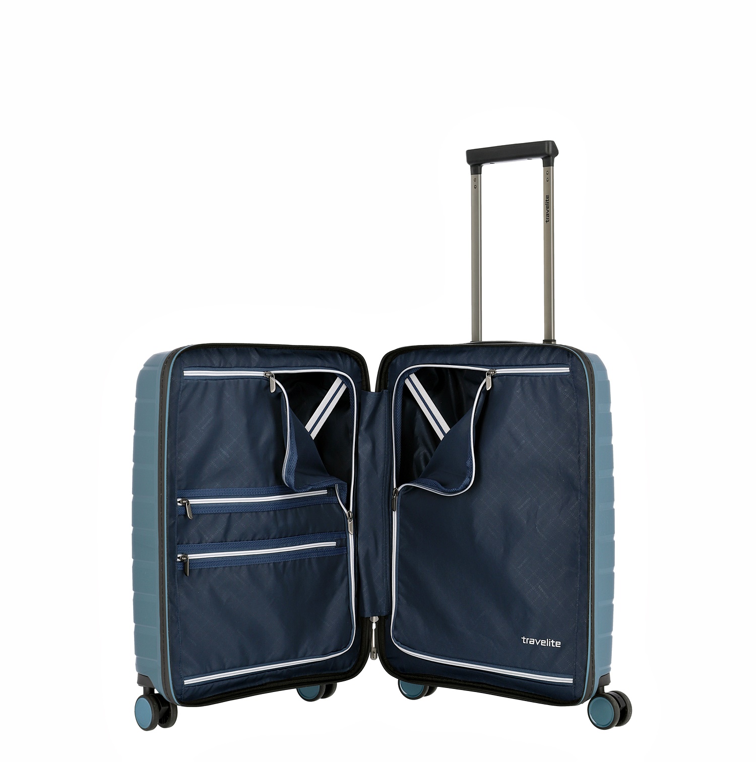 Travelite Koffer Air Base Vortasche 4 Rollen Trolley 55 cm S+ Eisblau