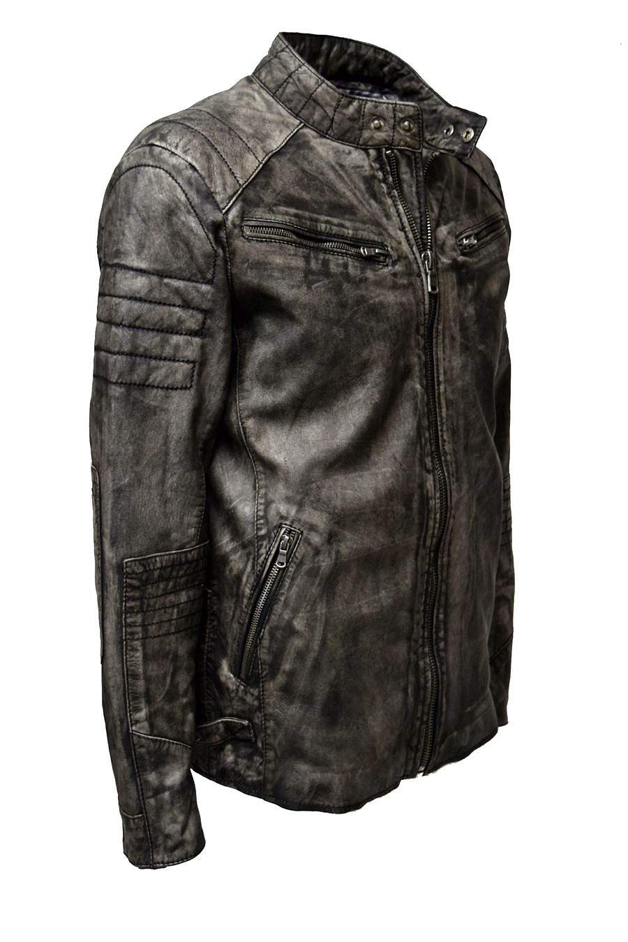 Herren Lederjacke Stan washed Stonegrey