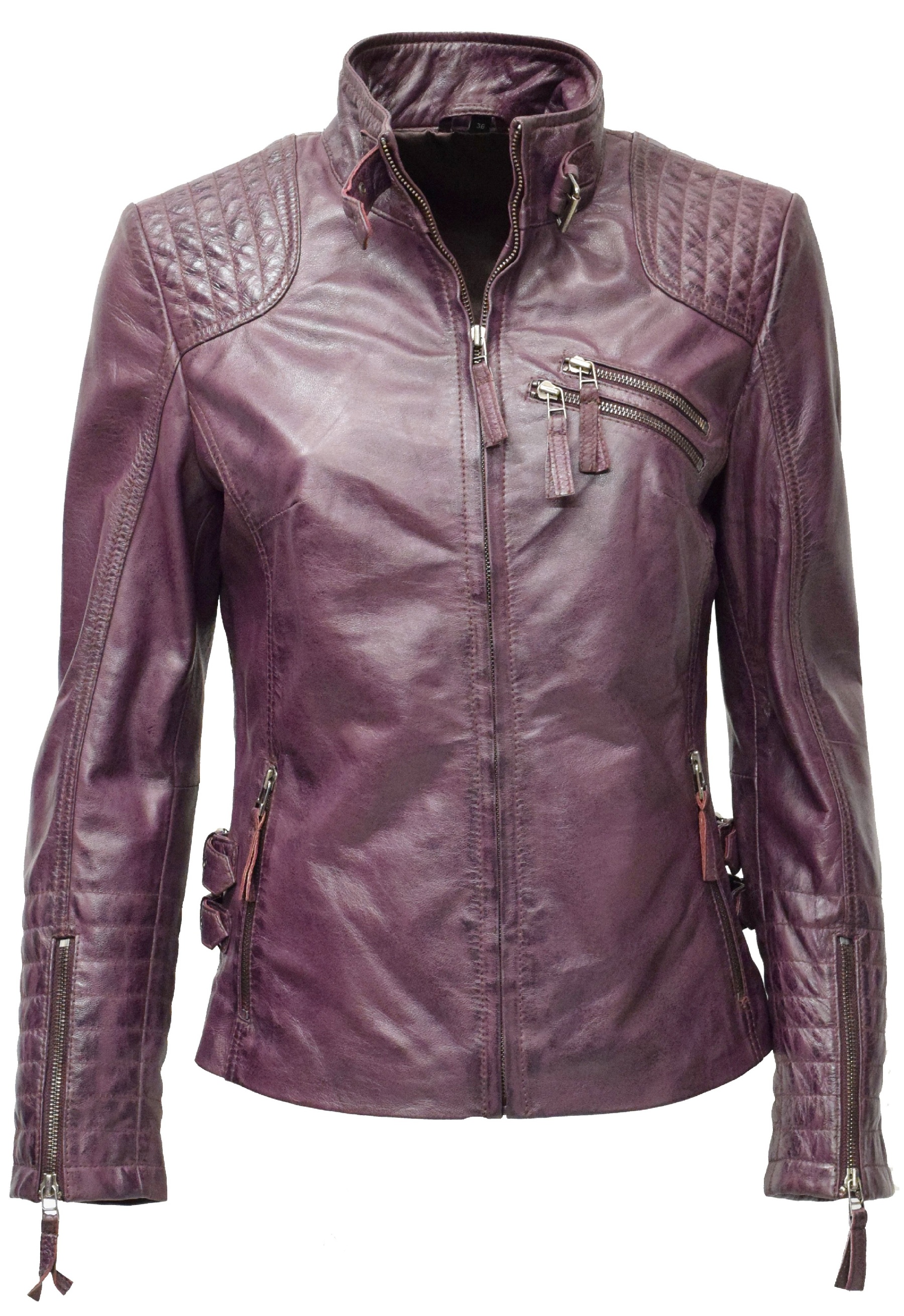 Damen Lederjacke Amy gesteppt washed Dunkelrot