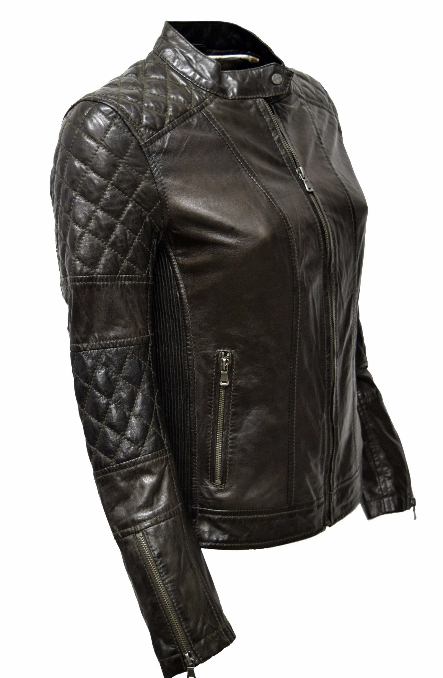 Damen Lederjacke Dreamy gesteppt in washed Mocca