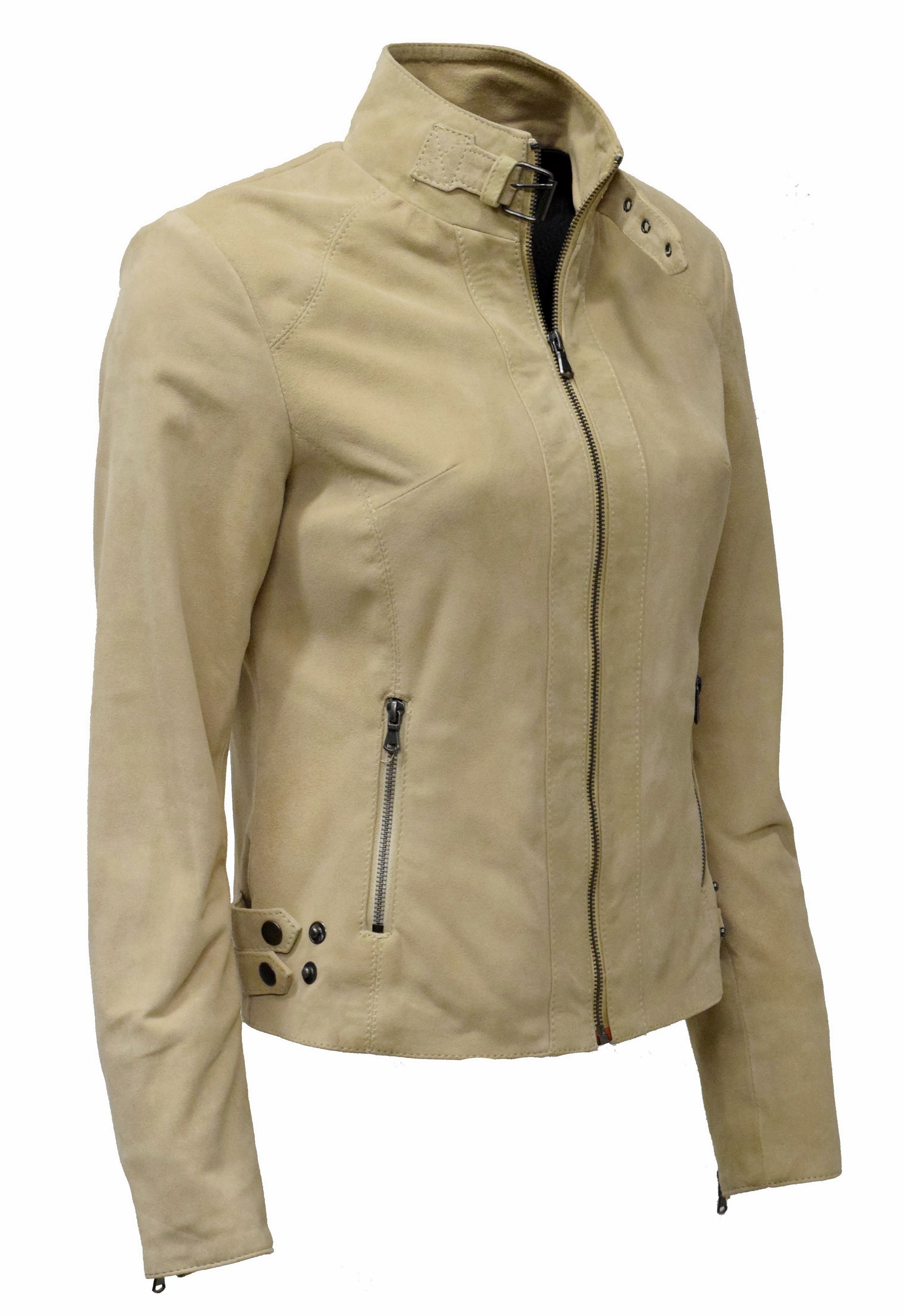 Damen Lederjacke Nala in Ziegenvelour Cremebeige 