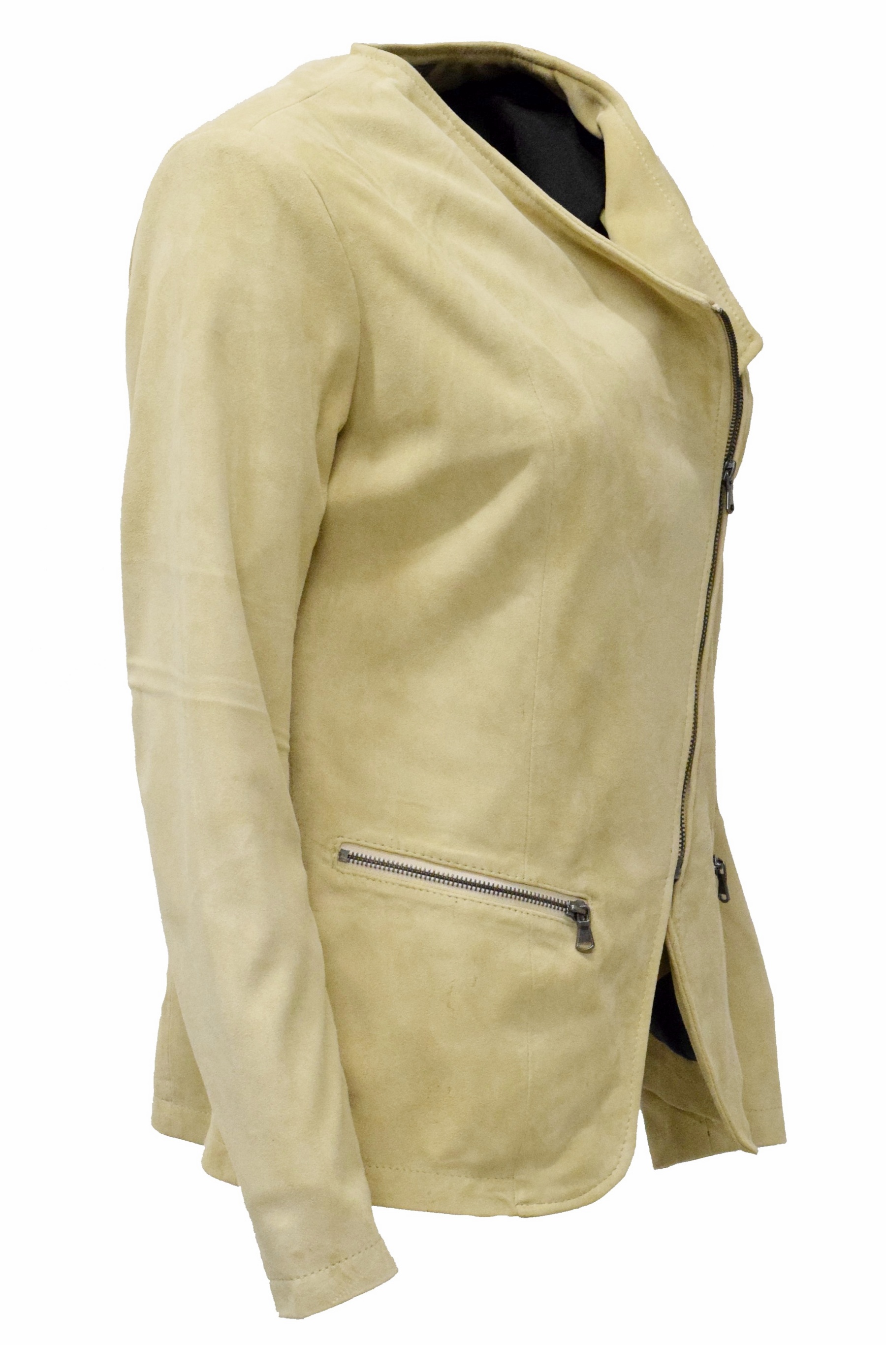 Damen Lederjacke Milla Ziegenvelour in Cremebeige