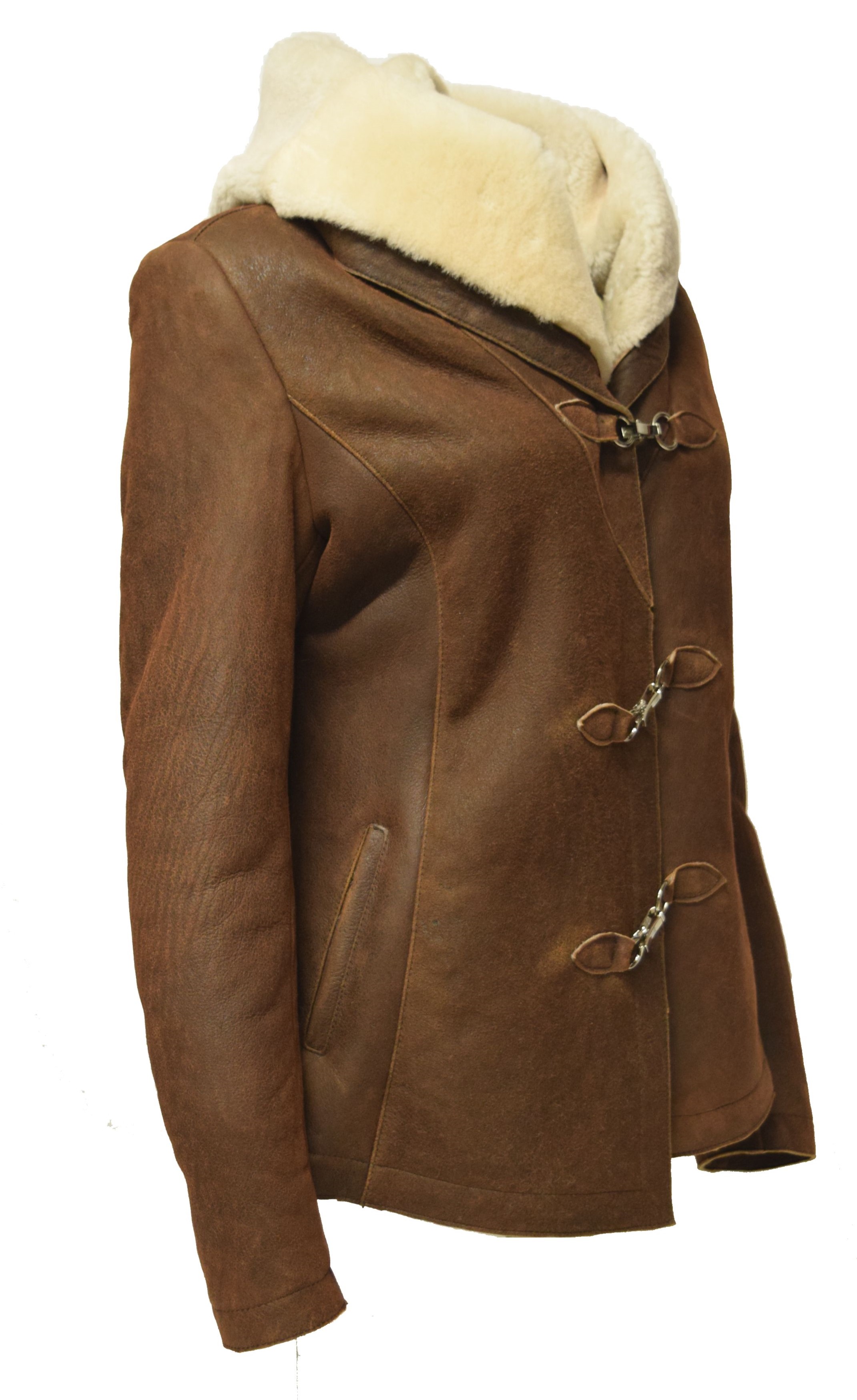 Damen Lammfelljacke Ebba mit Kapuze in Naturbraun