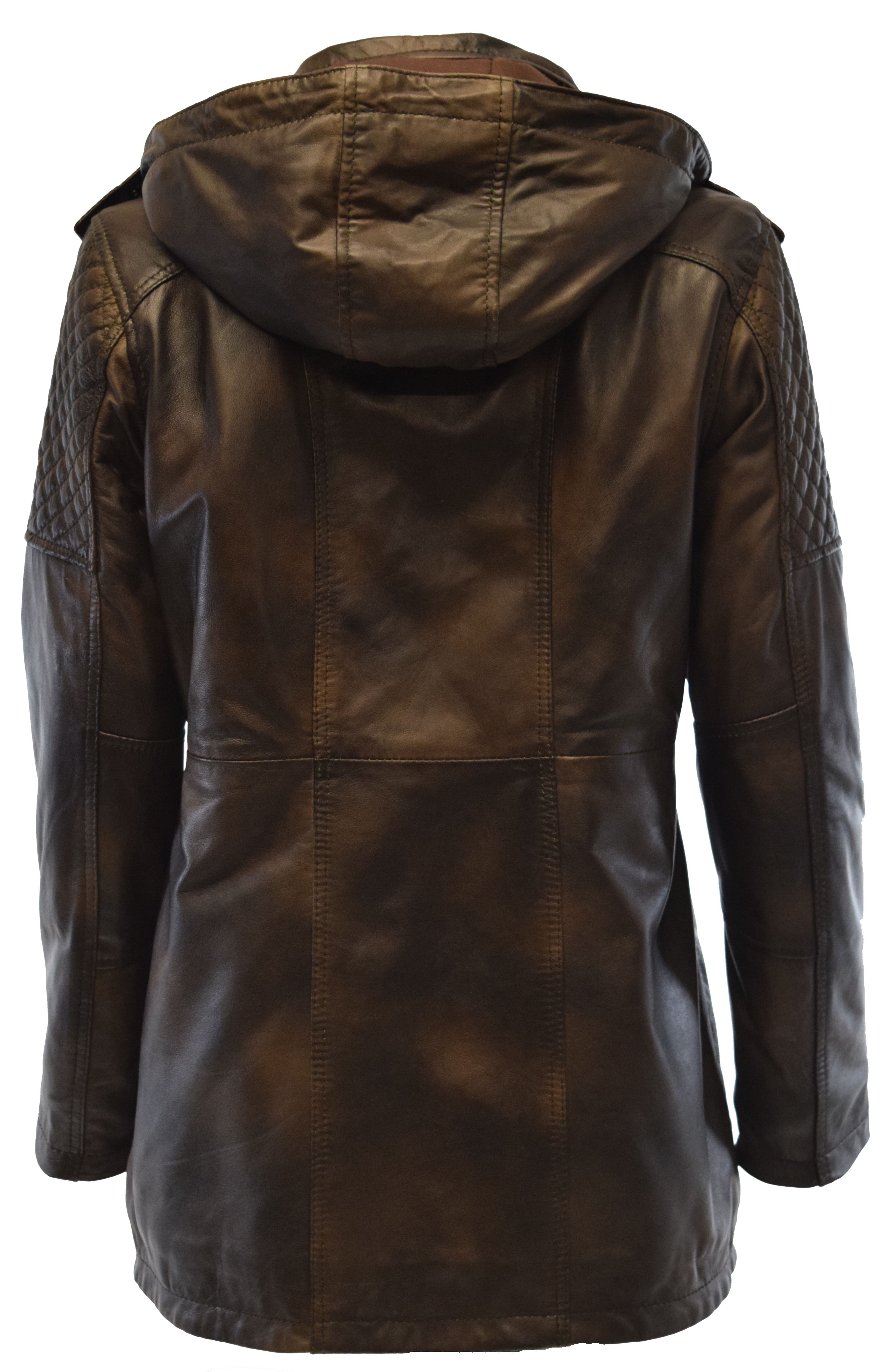 Damen Lederjacke Marta in washed Mocca mit Kapuze