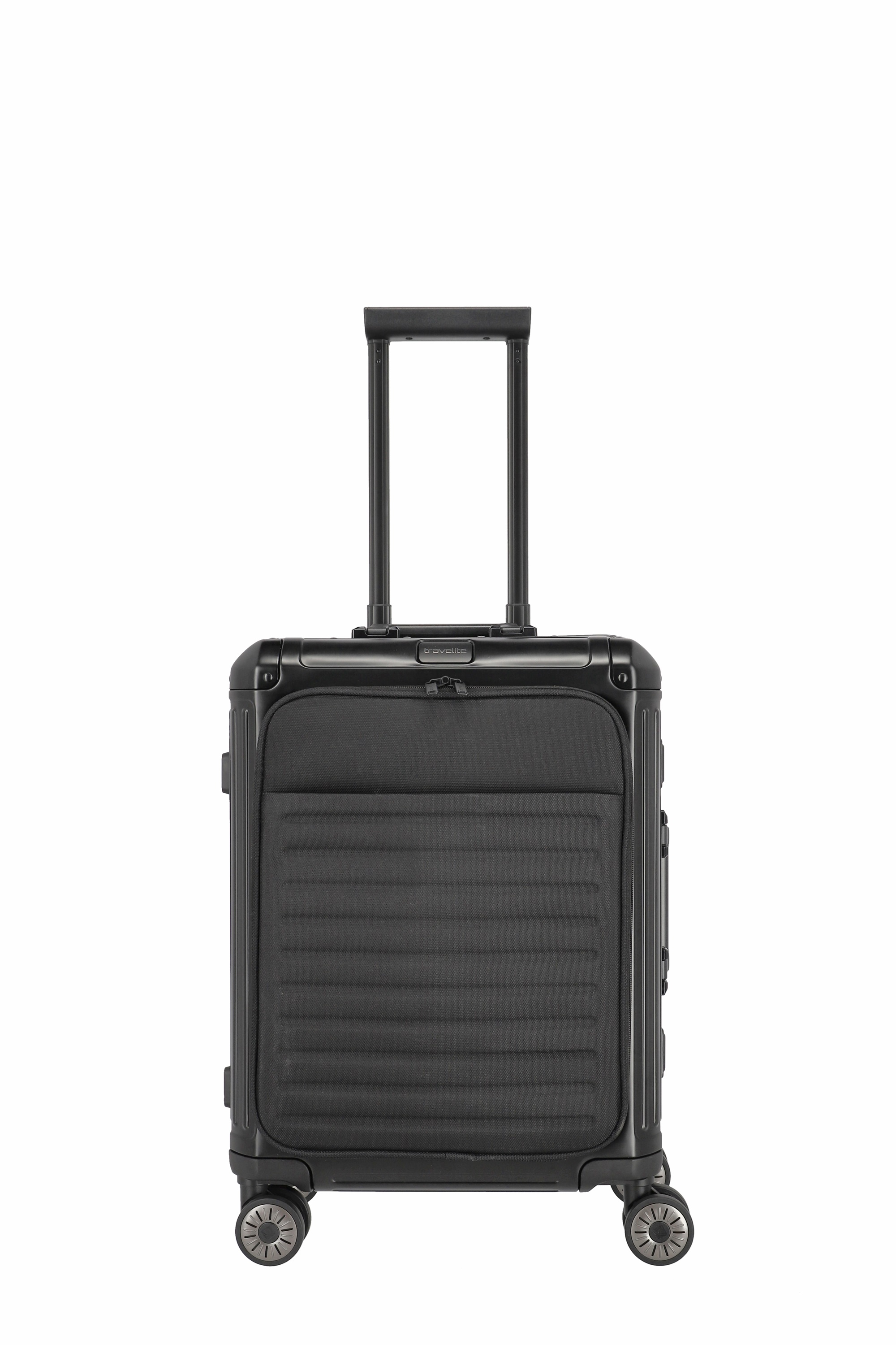 Travelite Aluminium Trolley Next mit Vortasche S 55 cm mit 4 Rollen Schwarz