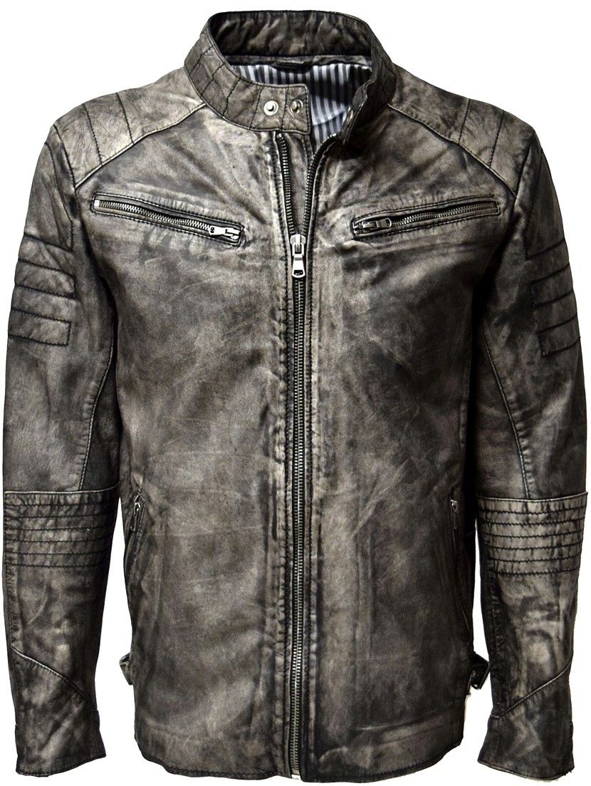 Herren Lederjacke Stan washed Stonegrey