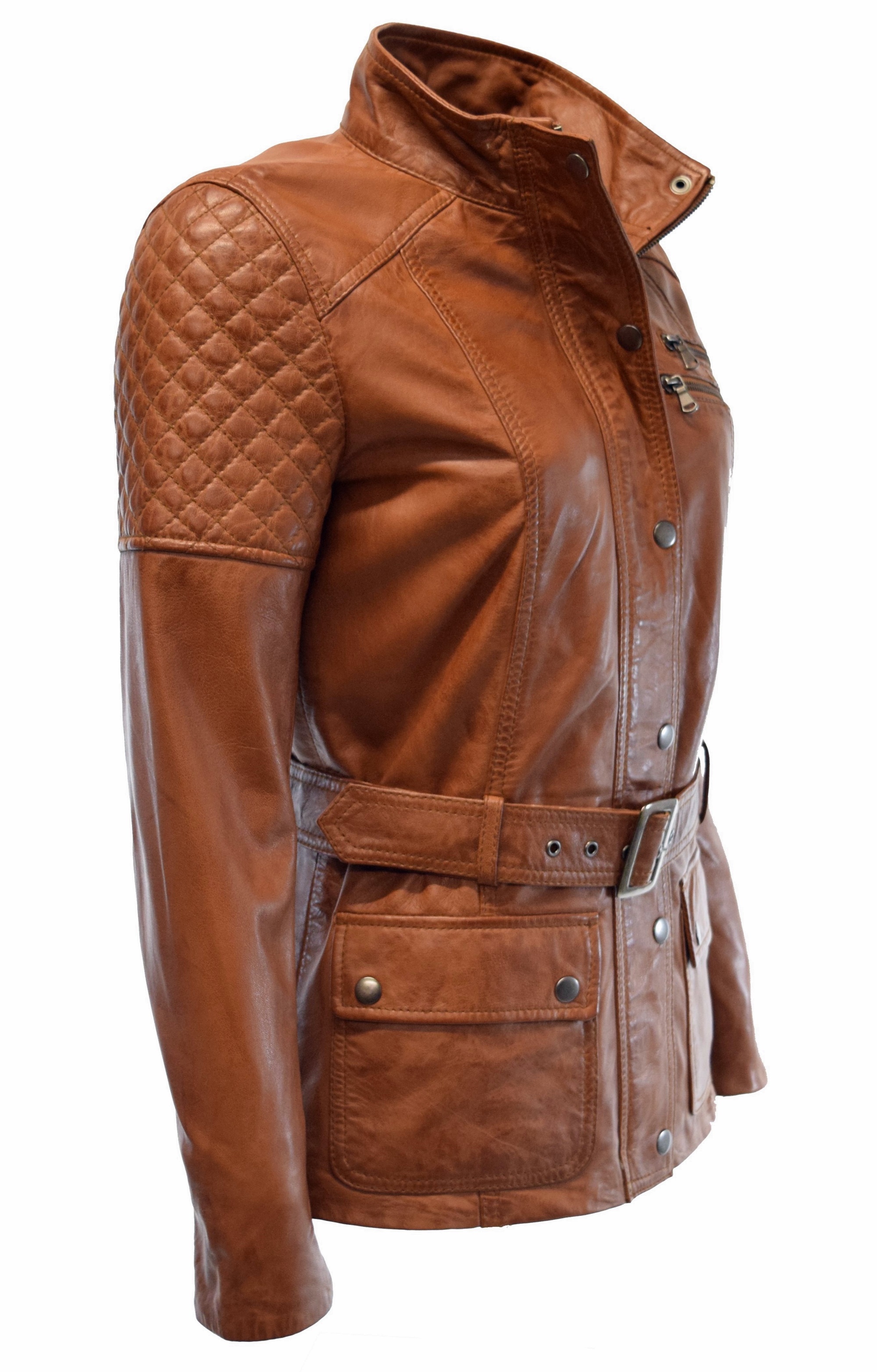 Damen Lederjacke Gyda in washed Cognac Braun