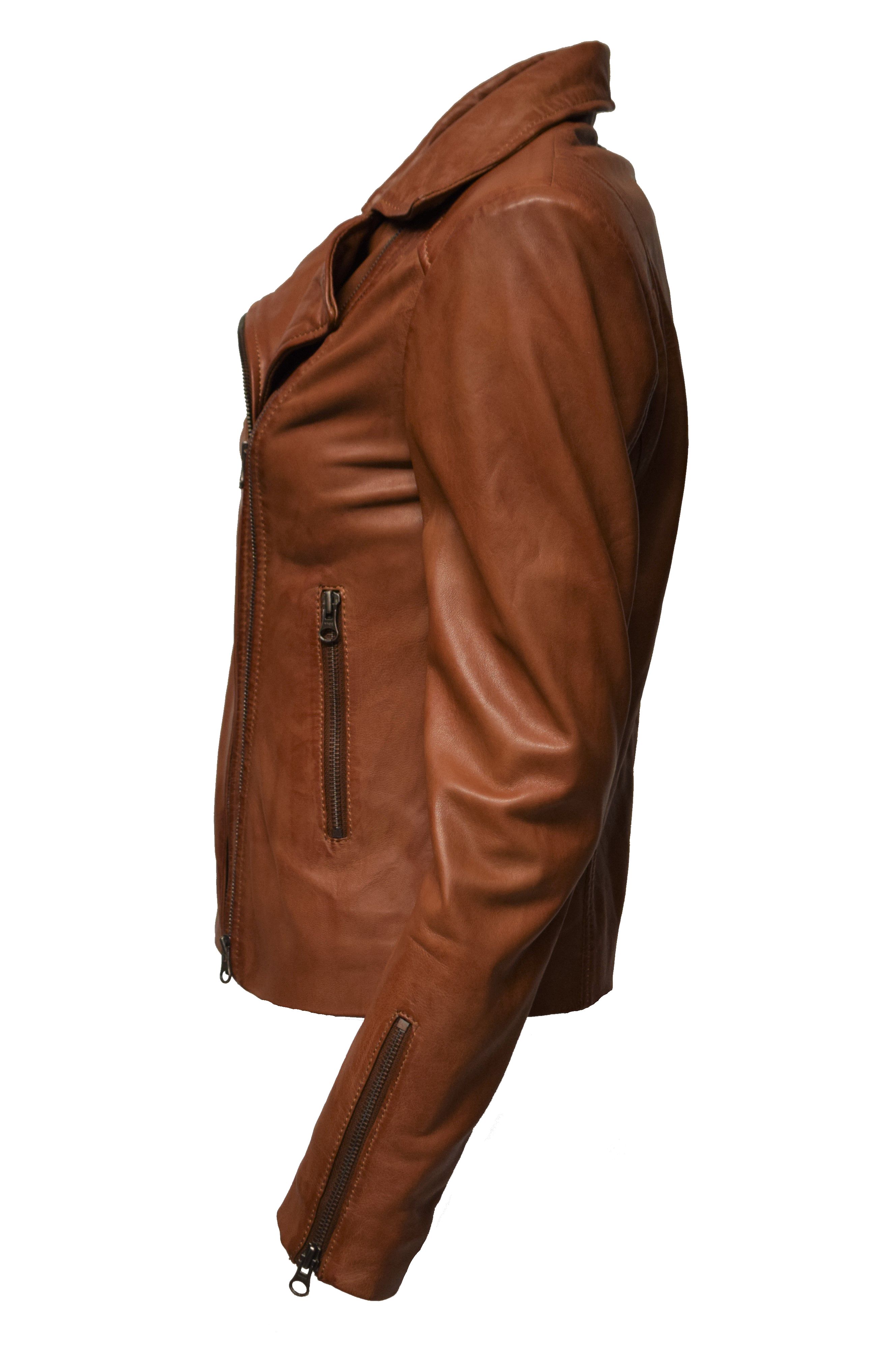 Damen Lederjacke Bebie in washed Dunkelcognac