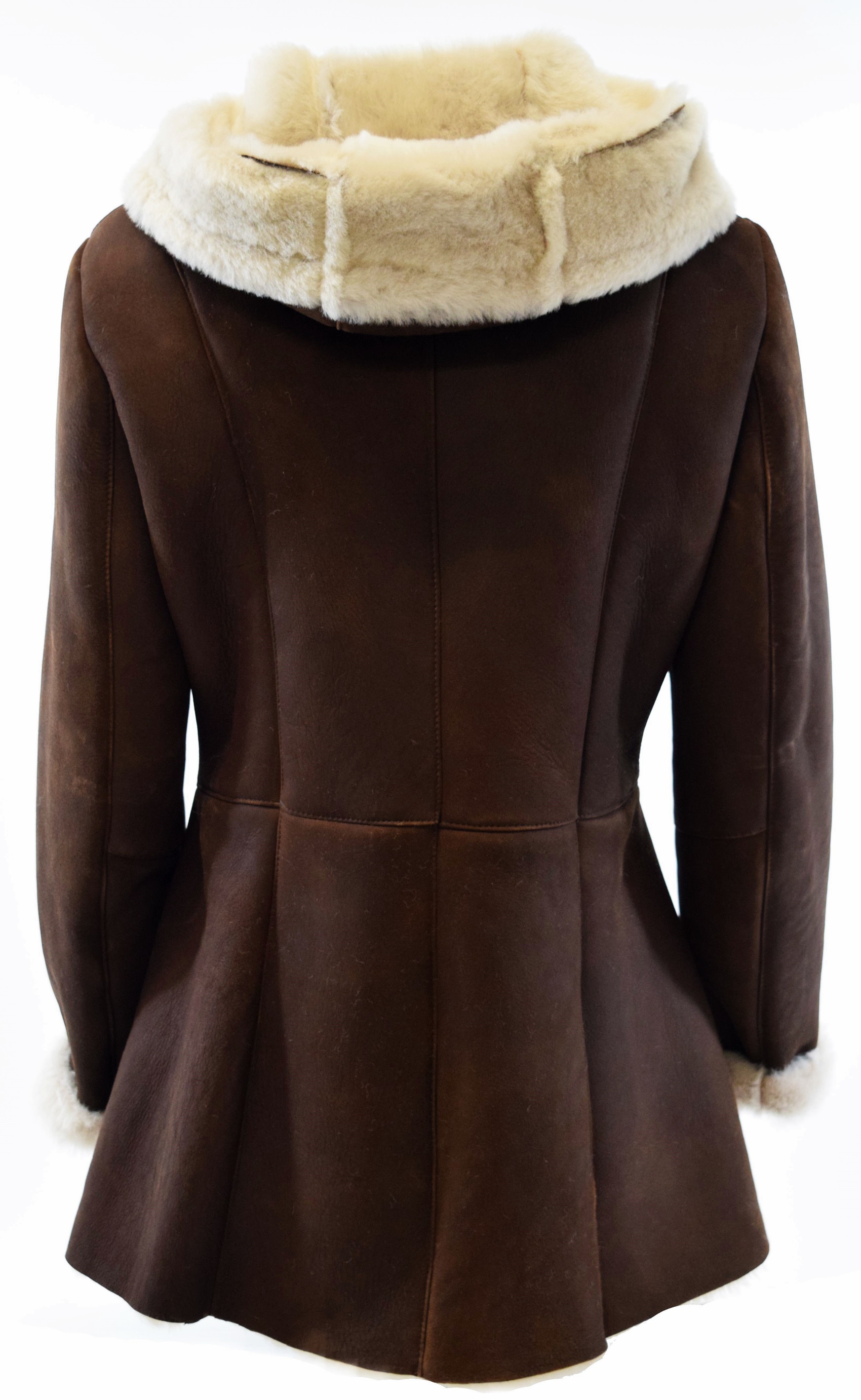 Damen Lammfelljacke Lennja mit Kapuze in Naturbraun