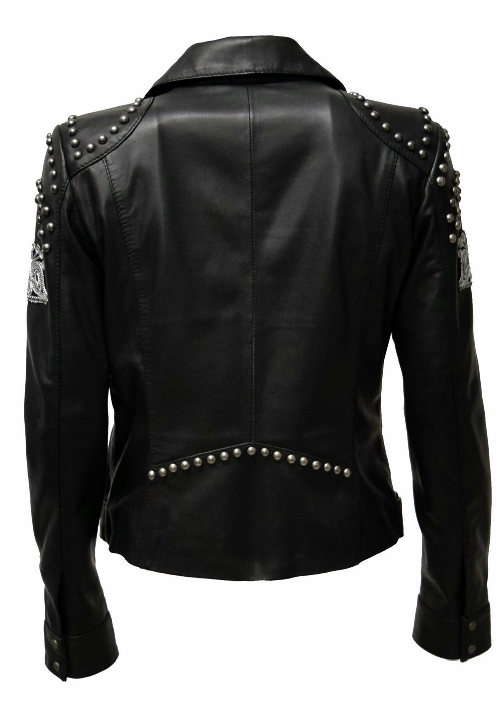 Damen Lederjacke Glimma mit Nieten und Applikationen in Schwarz