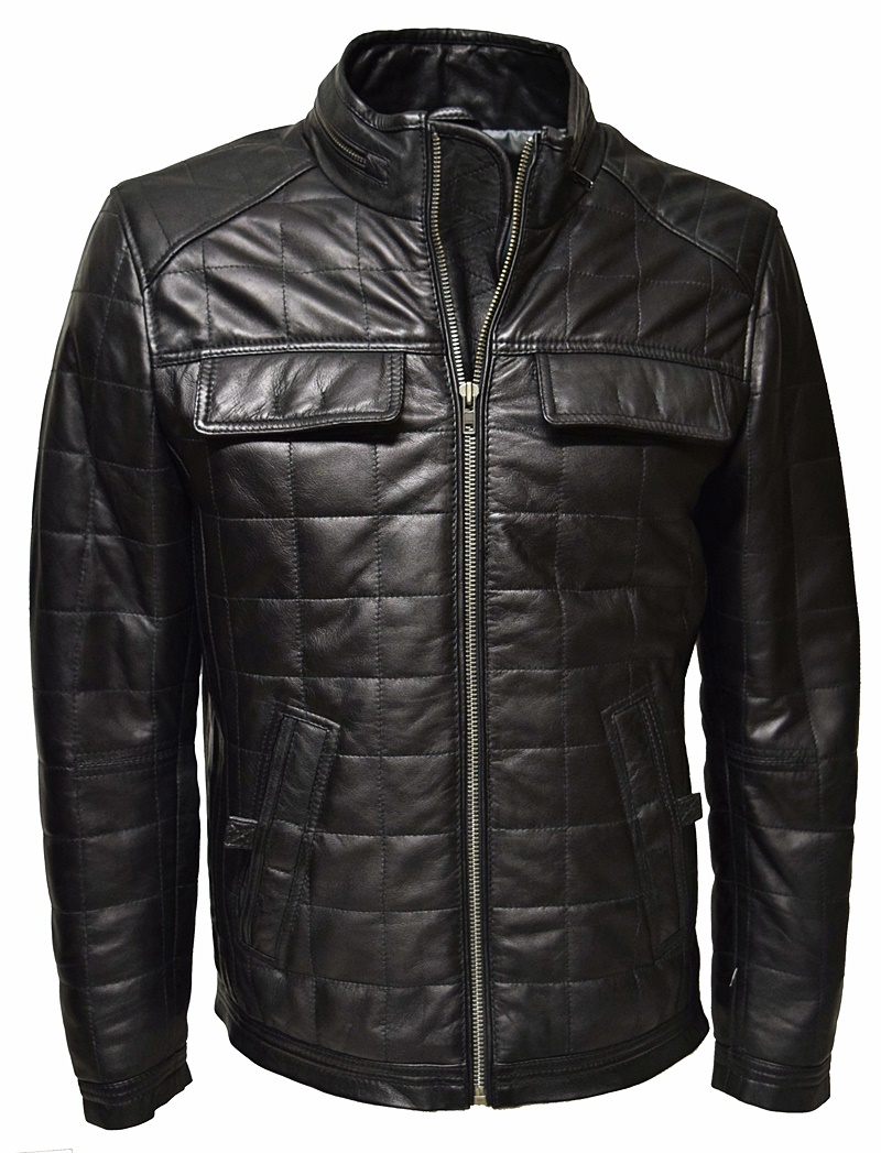 Herren Stepp-Lederjacke Colin washed Schwarz