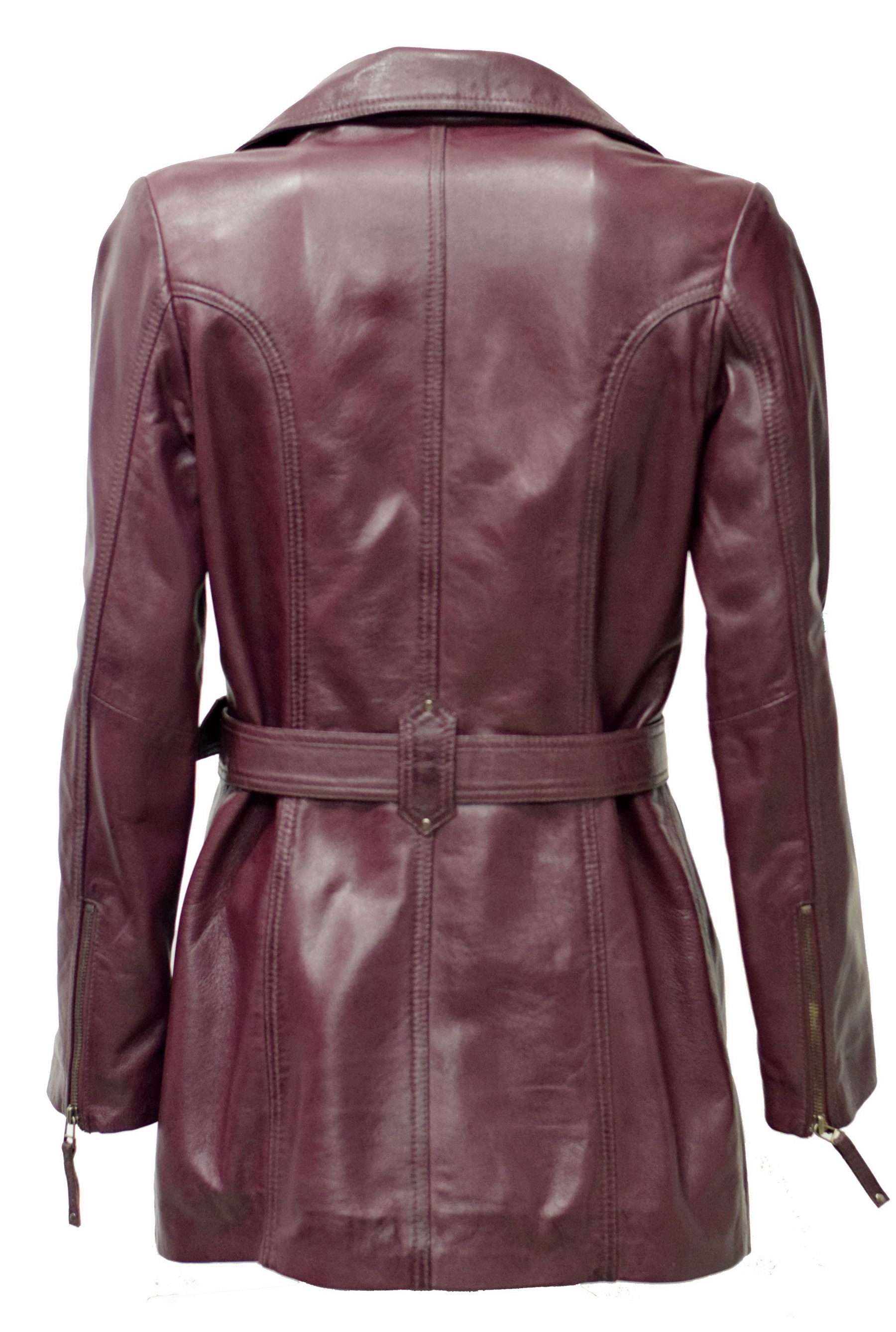 Damen Ledermantel Lara in washed Burgund
