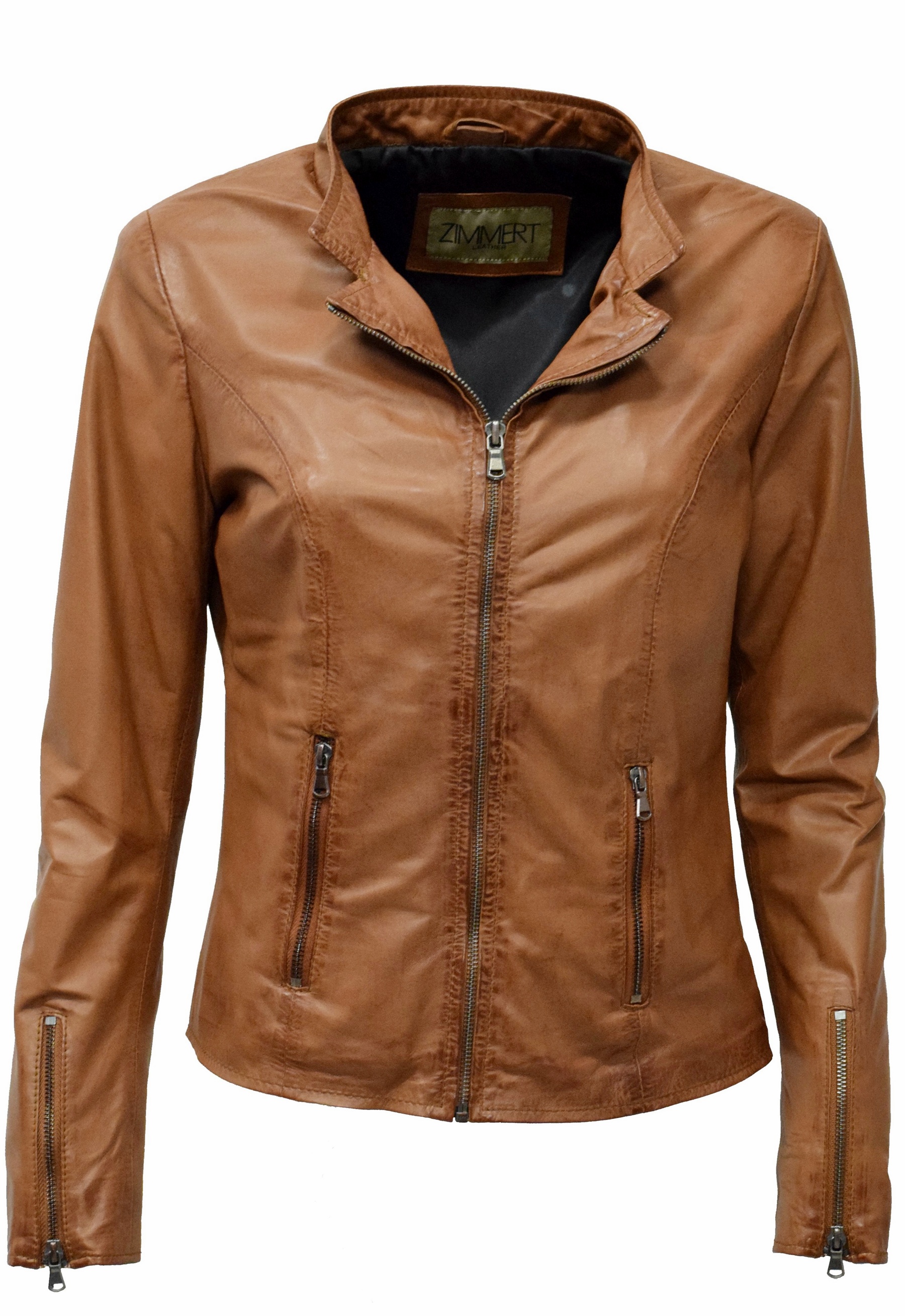 Damen Lederjacke Debby in washed Cognac