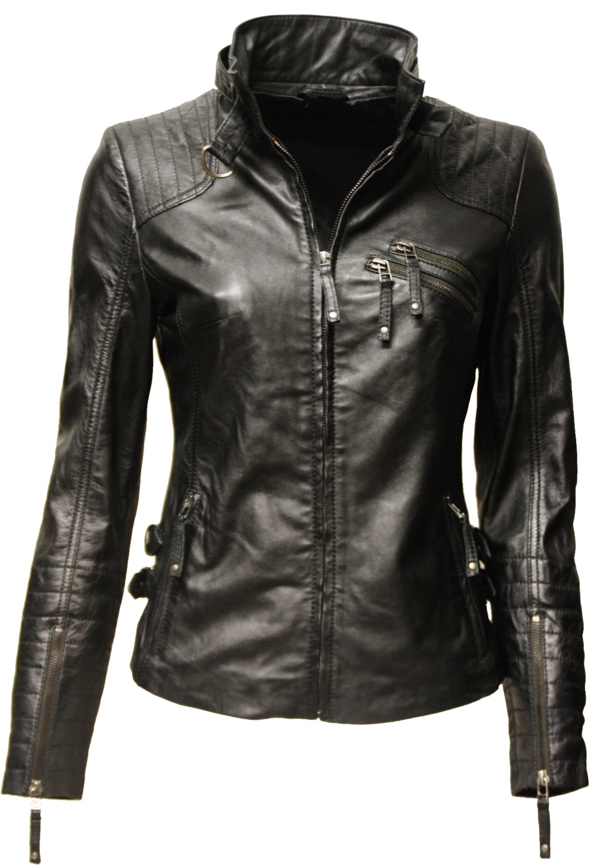 Zimmert Damen Lederjacke "Amy" gesteppt washed Schwarz