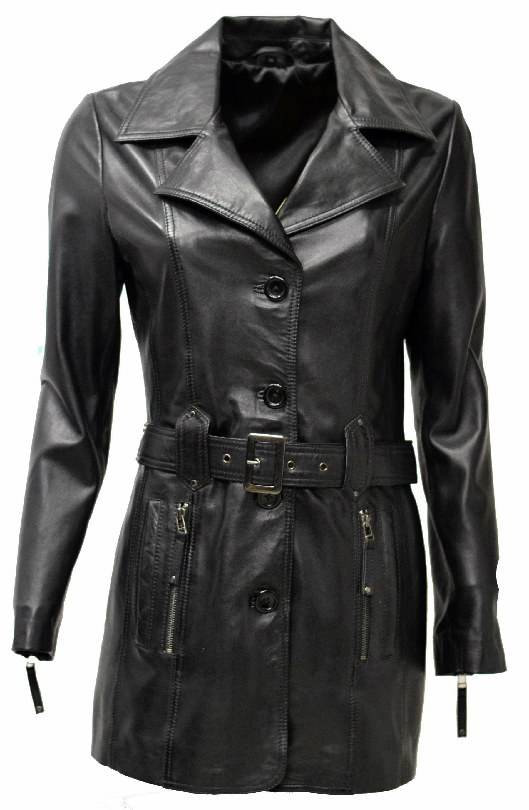Damen Ledermantel Kaja in washed Schwarz
