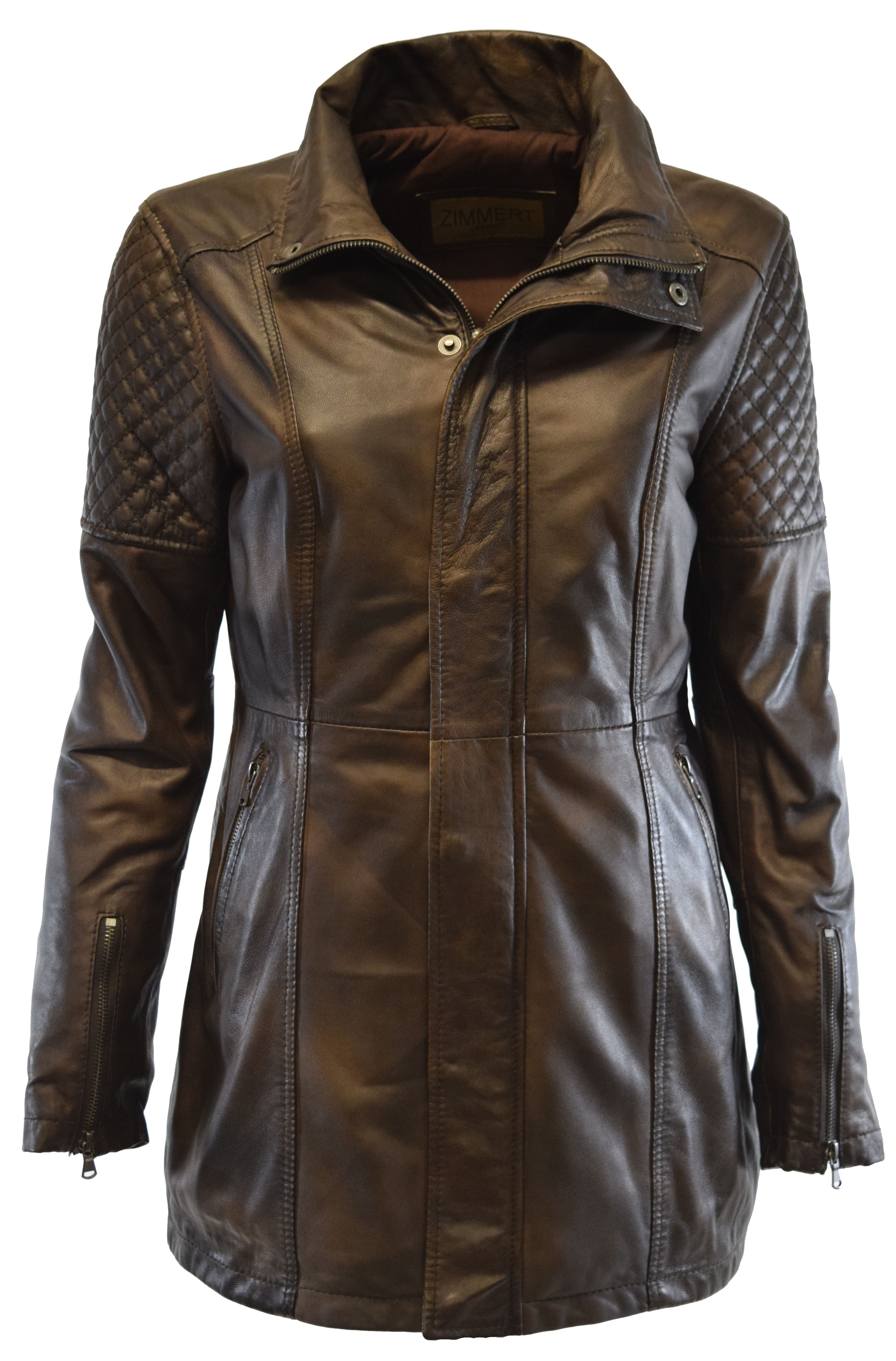 Damen Lederjacke Marta in washed Mocca mit Kapuze